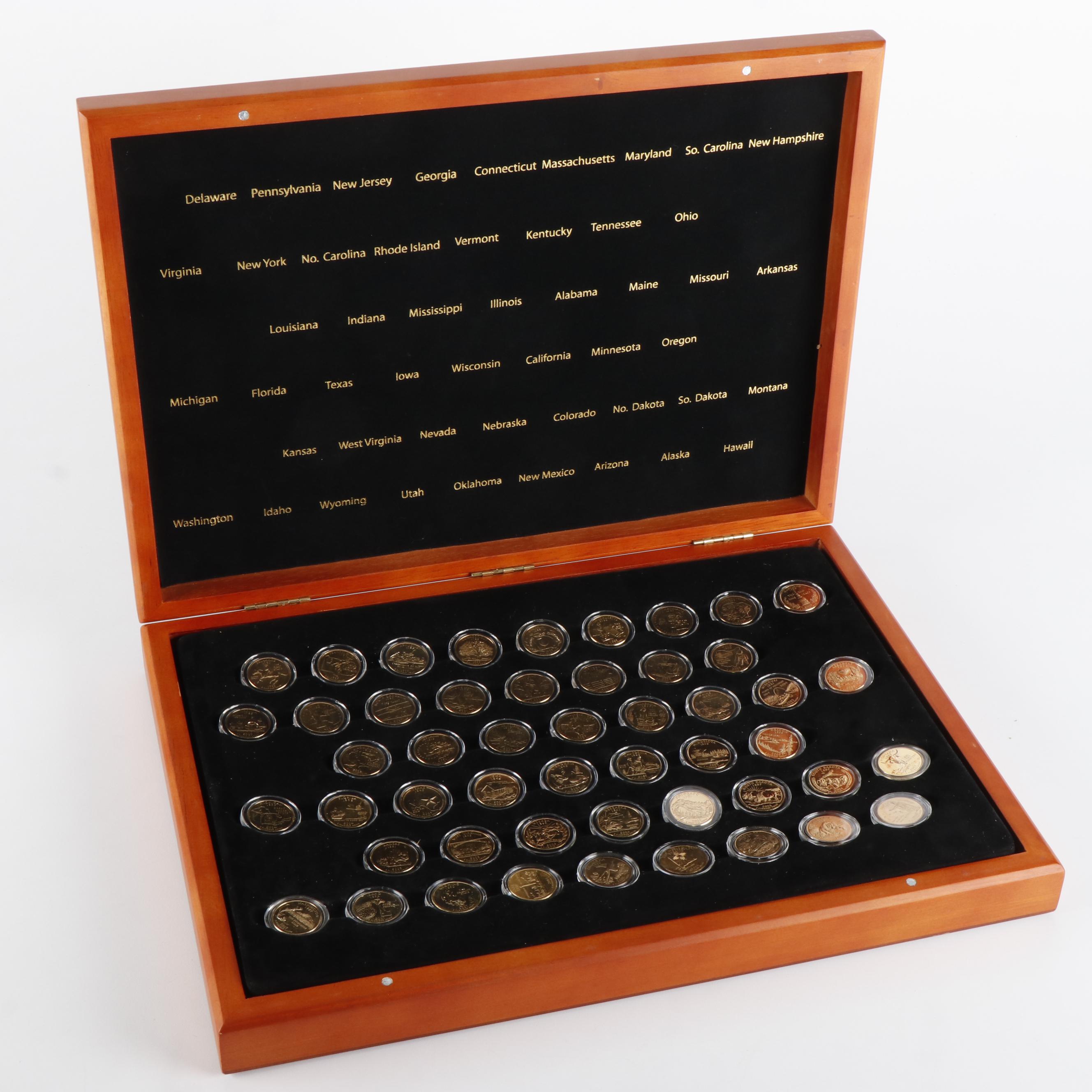 Complete Collection of 50 Gold Toned State Quarters from the Philadelphia Mint