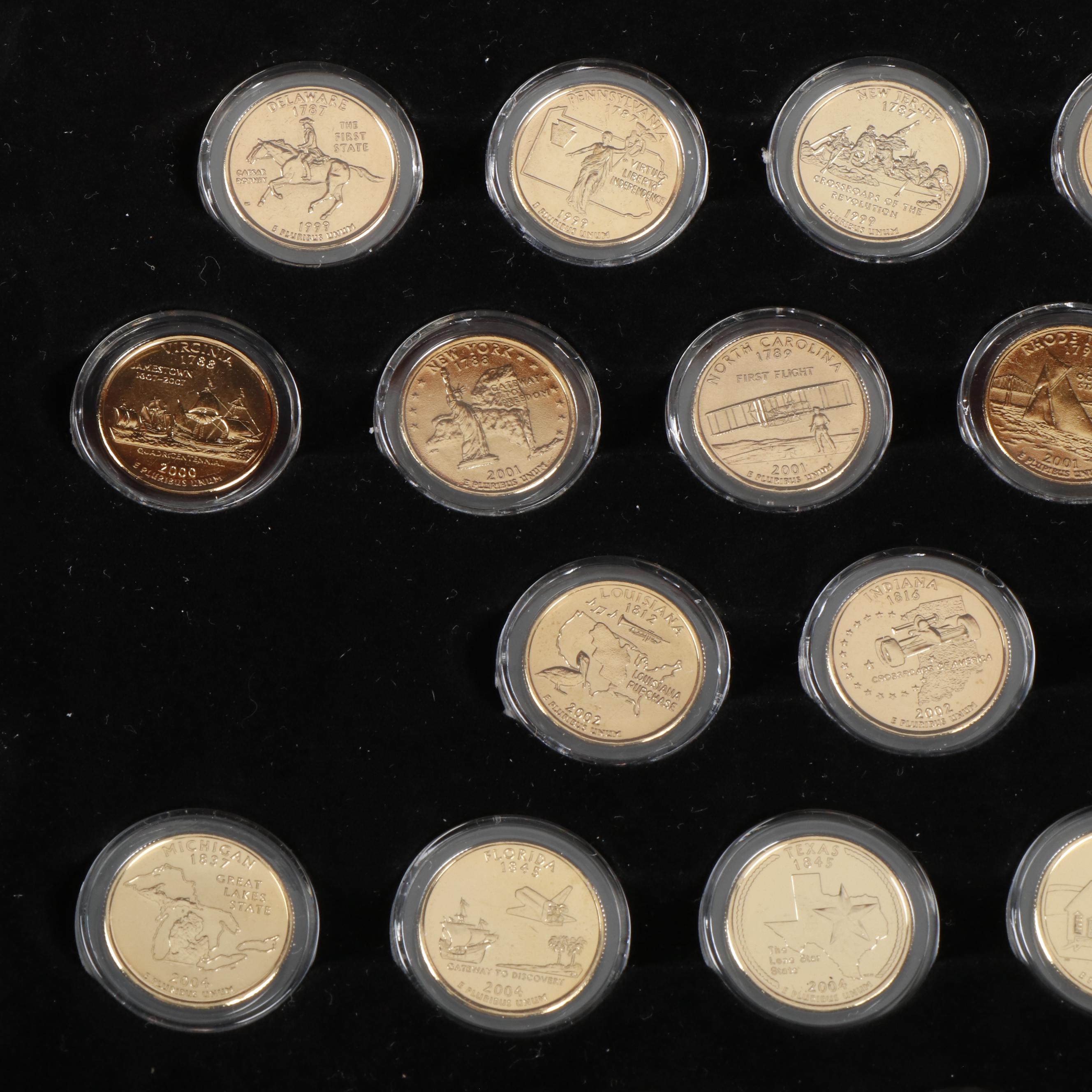 Complete Collection of 50 Gold Toned State Quarters from the Philadelphia Mint