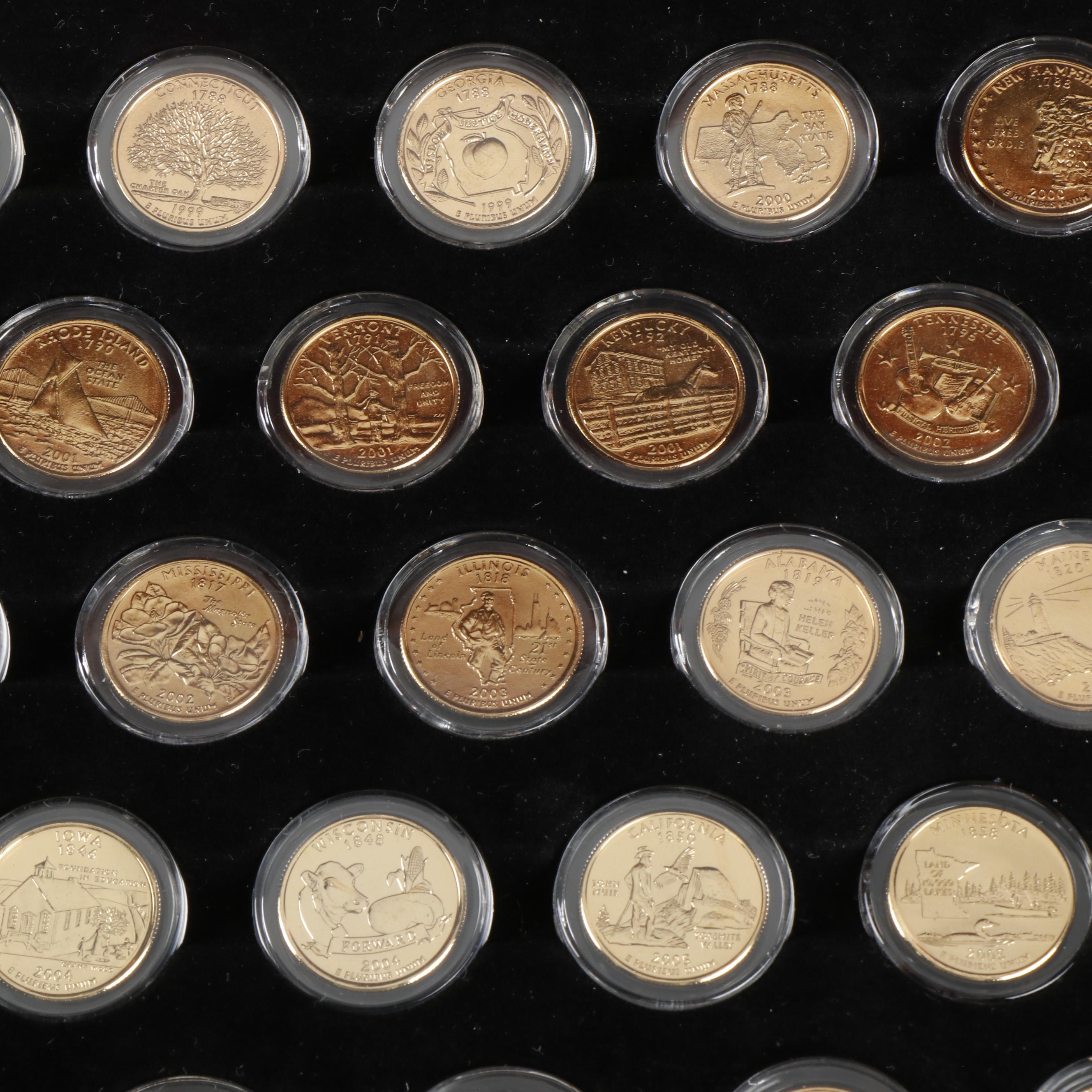 Complete Collection of 50 Gold Toned State Quarters from the Philadelphia Mint