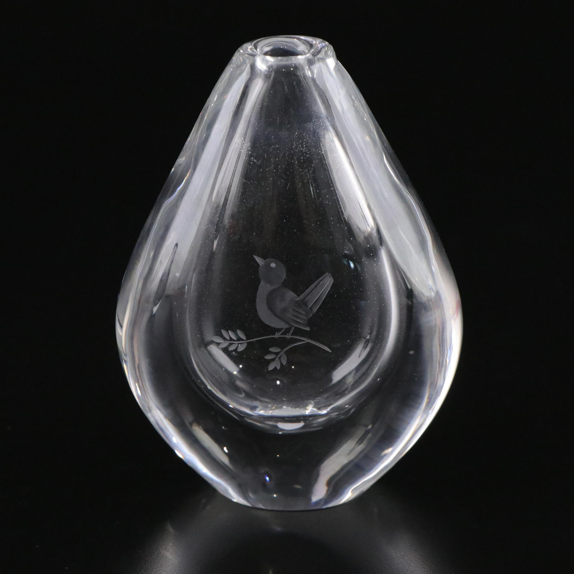 Orrefors "Sven Palmqvist" Etched Crystal Bud Vases