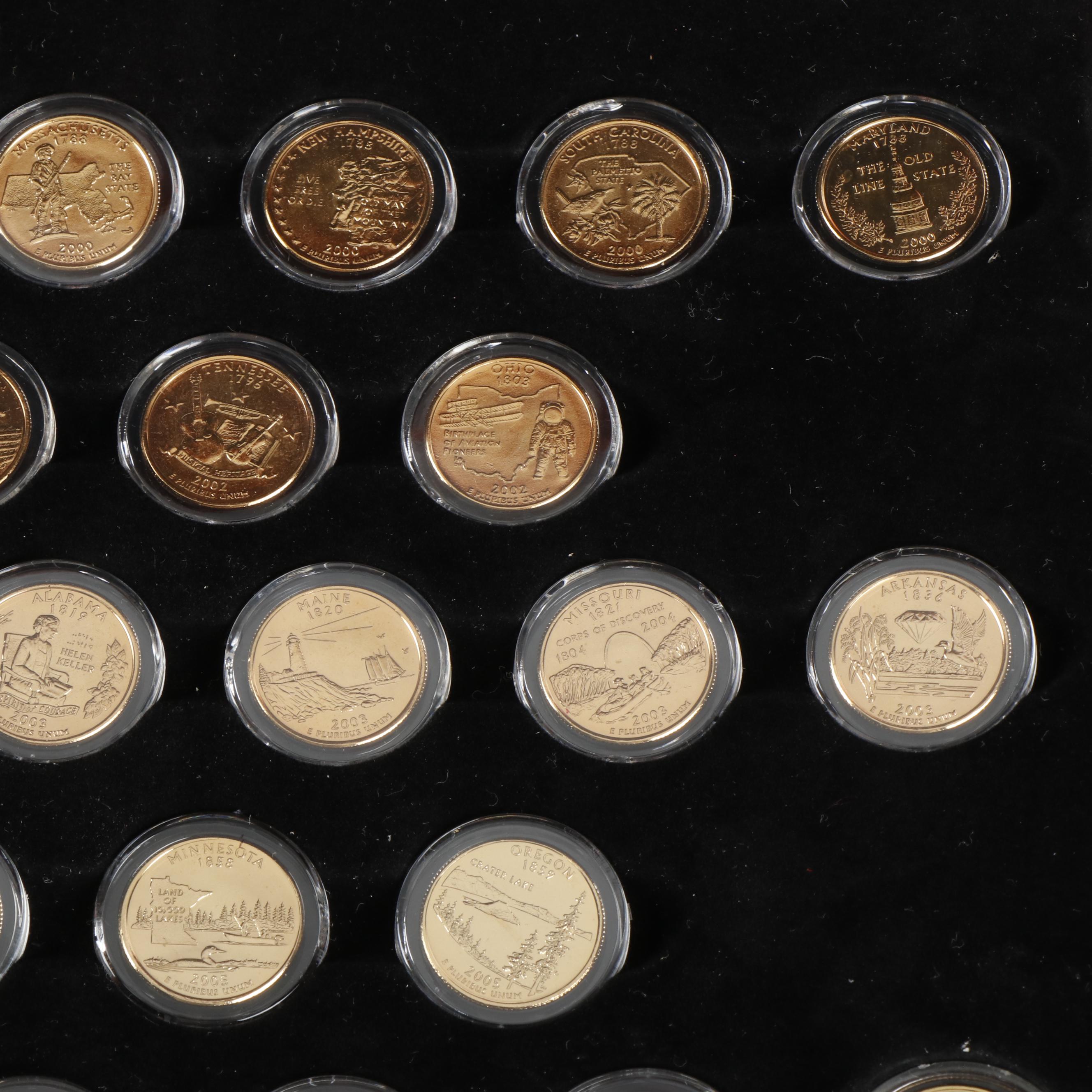 Complete Collection of 50 Gold Toned State Quarters from the Philadelphia Mint