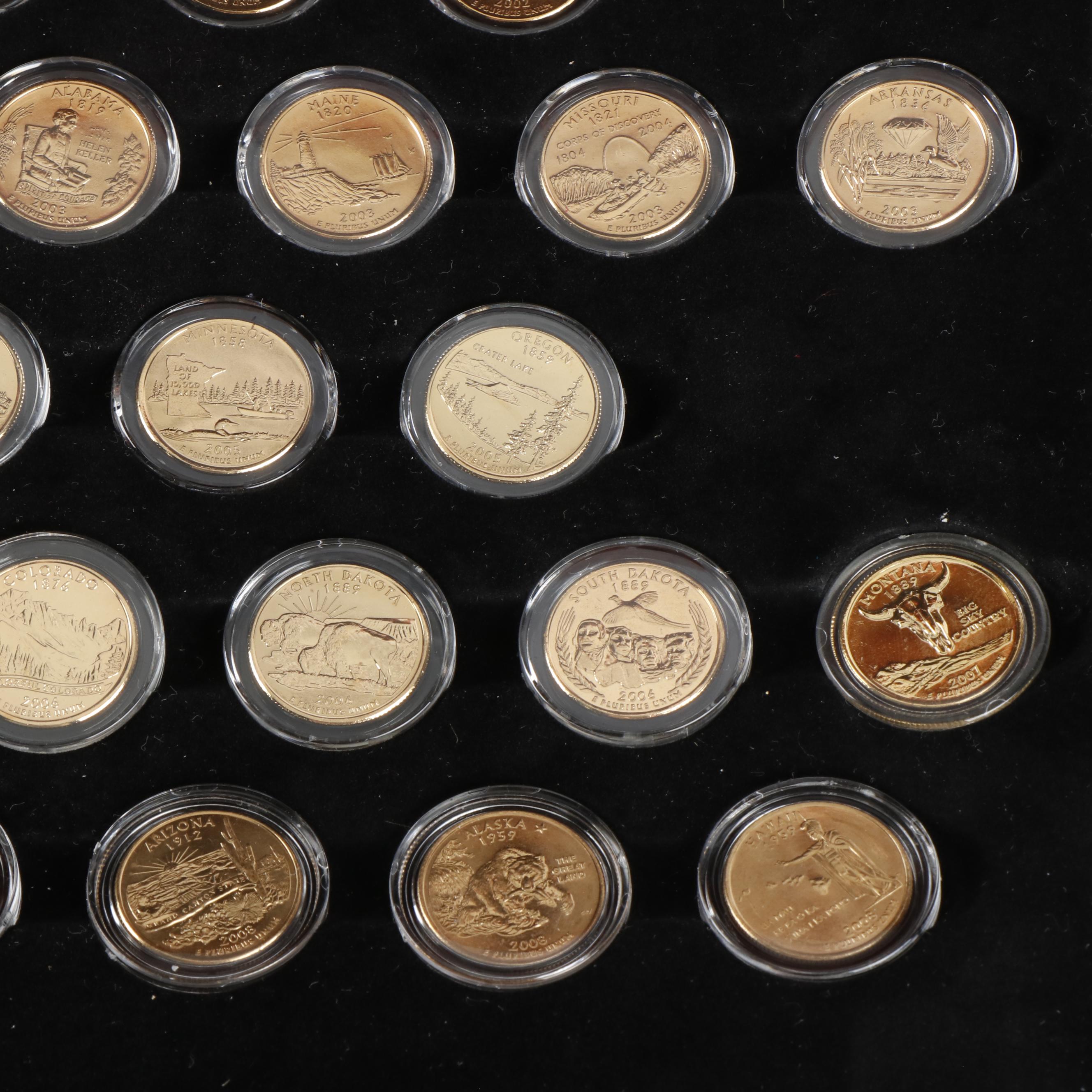 Complete Collection of 50 Gold Toned State Quarters from the Philadelphia Mint