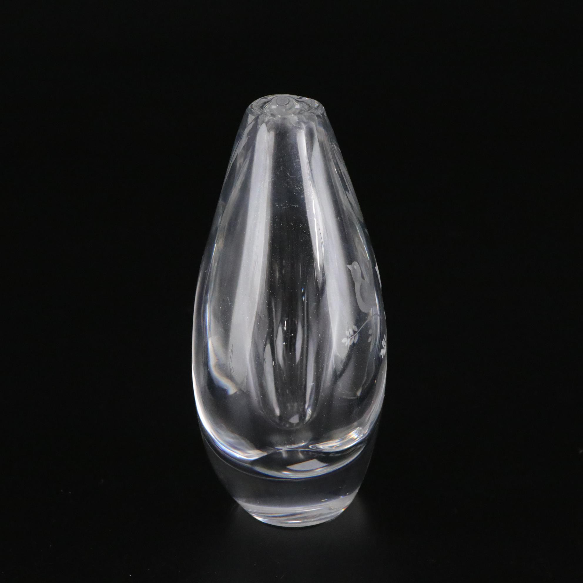 Orrefors "Sven Palmqvist" Etched Crystal Bud Vases