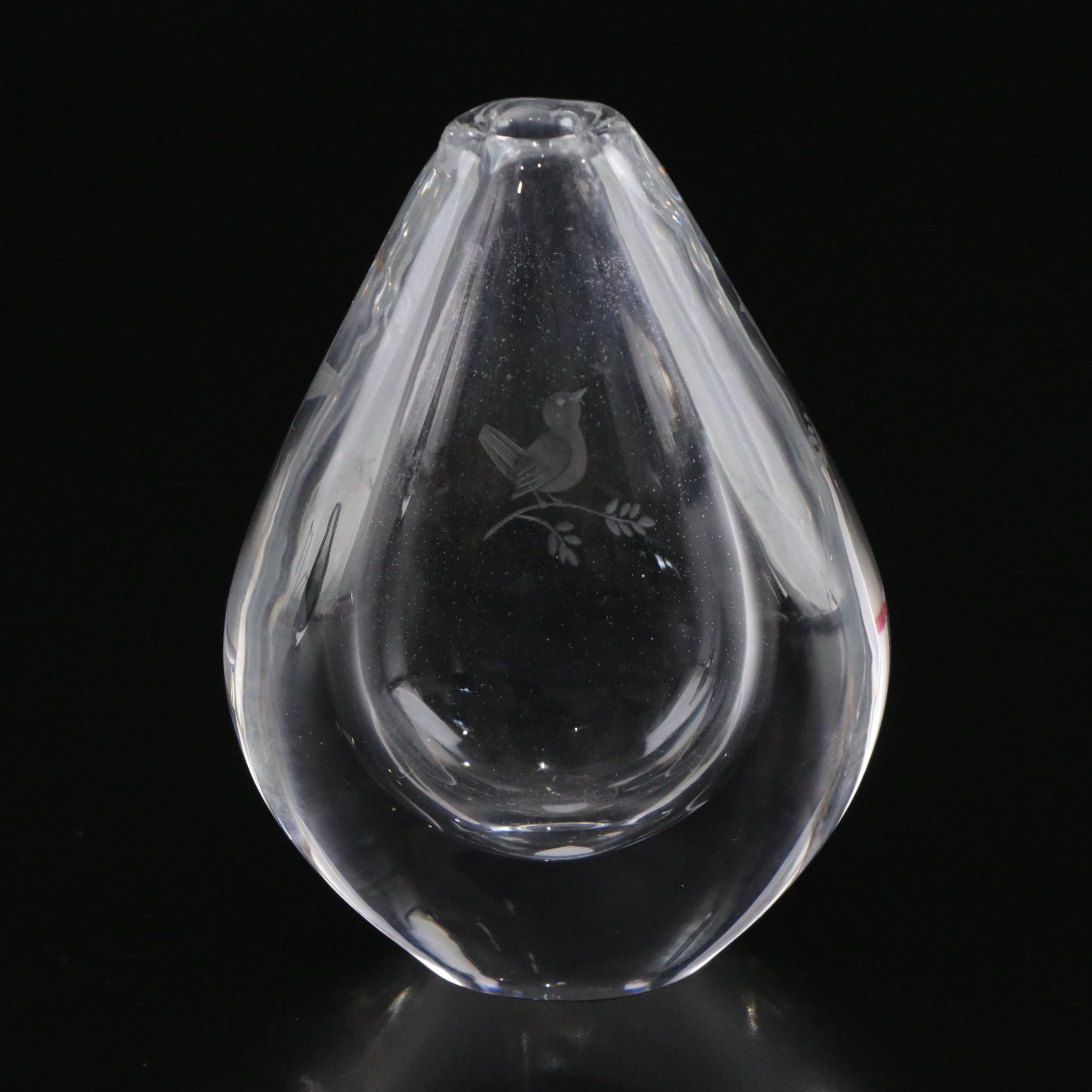 Orrefors "Sven Palmqvist" Etched Crystal Bud Vases