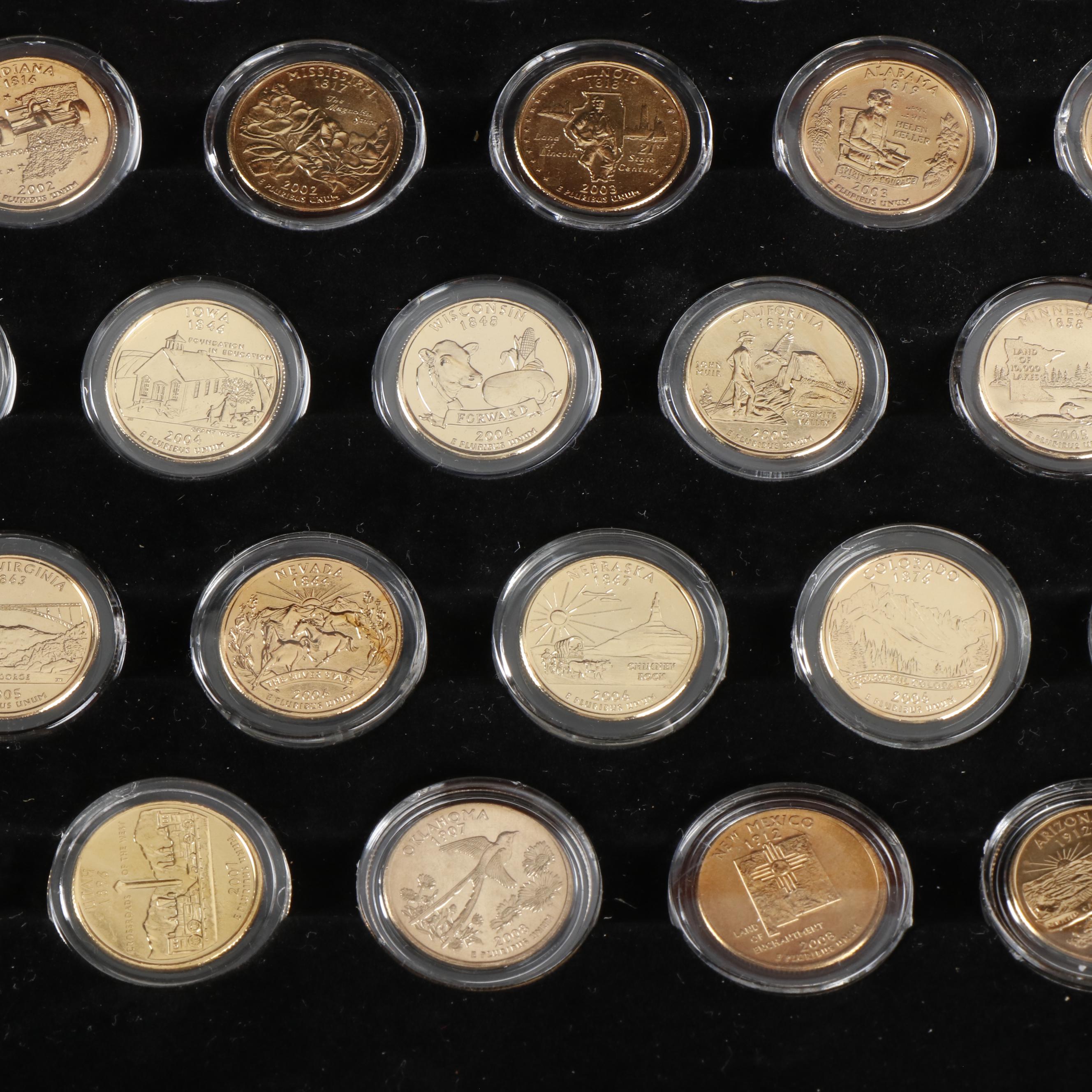 Complete Collection of 50 Gold Toned State Quarters from the Philadelphia Mint