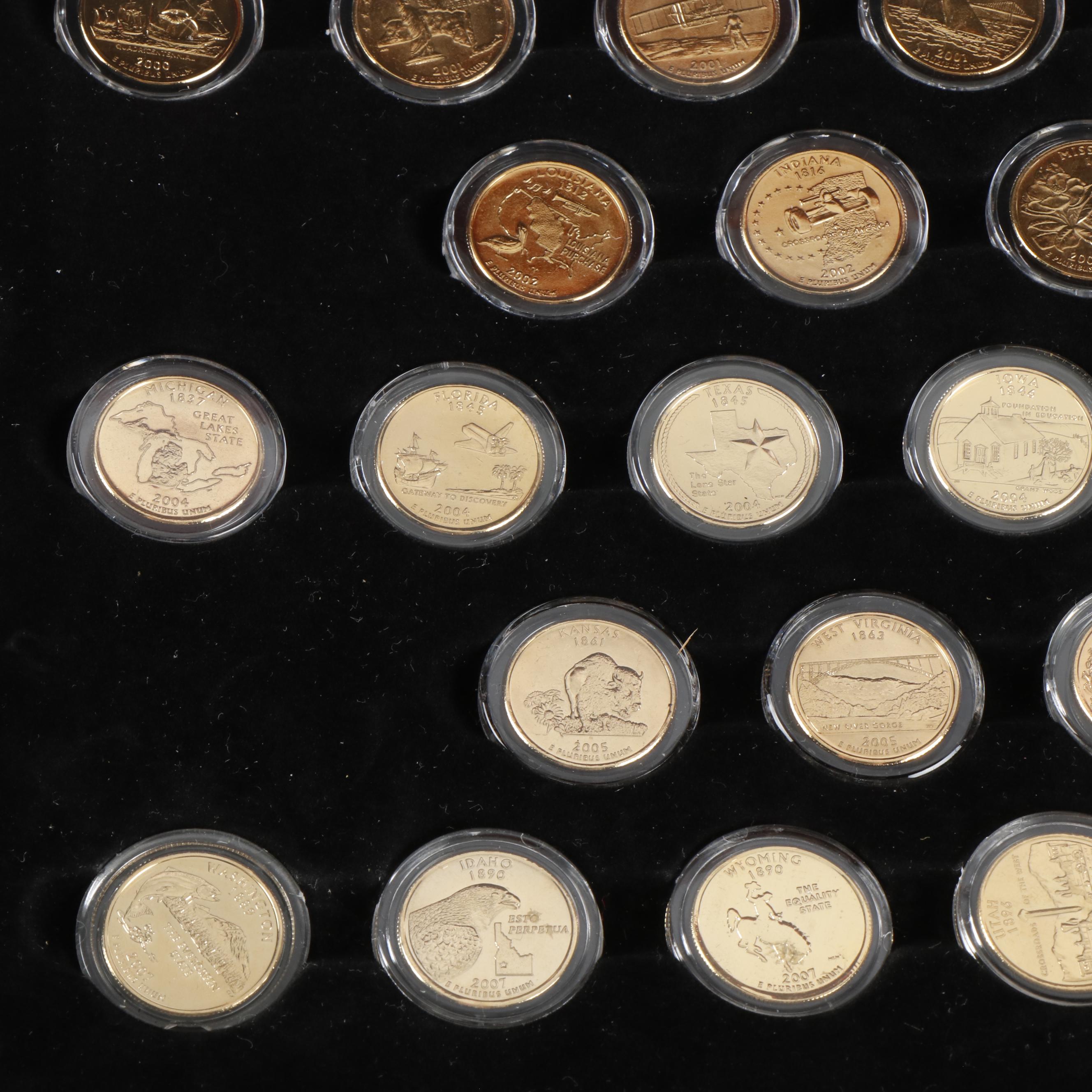 Complete Collection of 50 Gold Toned State Quarters from the Philadelphia Mint