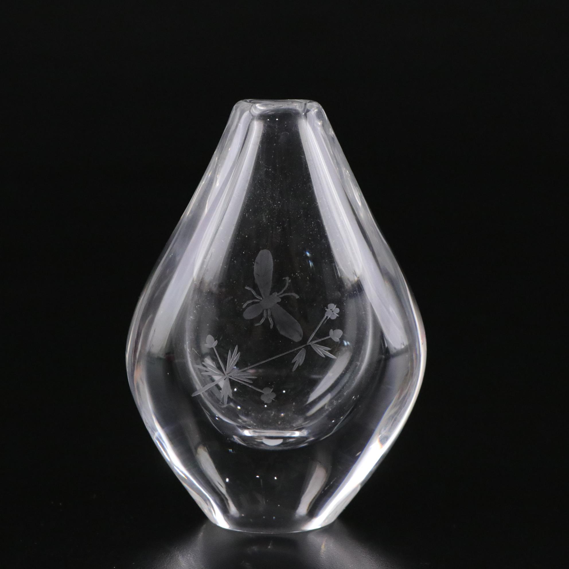Orrefors "Sven Palmqvist" Etched Crystal Bud Vases