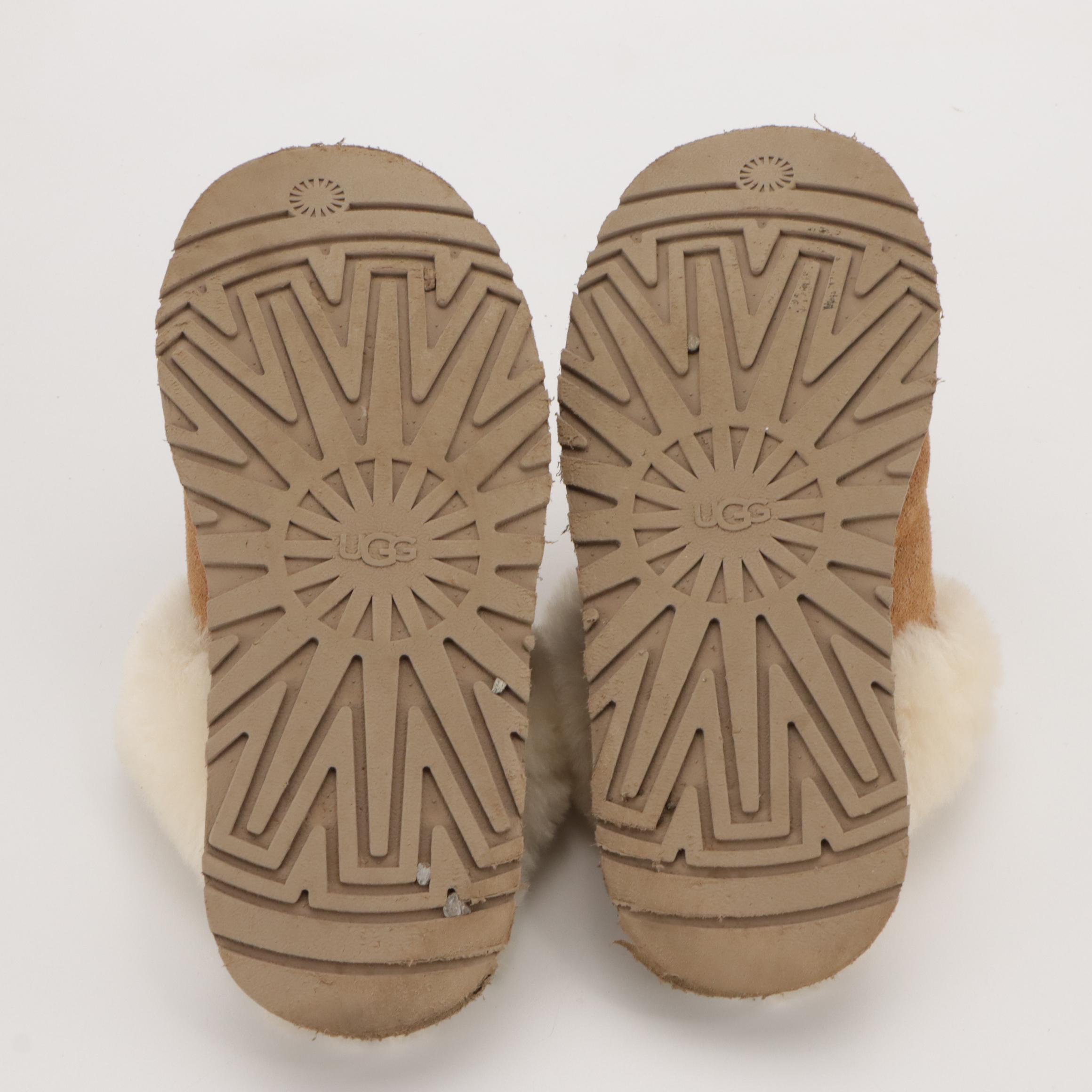 UGG Disquette Platform Slippers in Sheepskin Lined Chestnut Suede