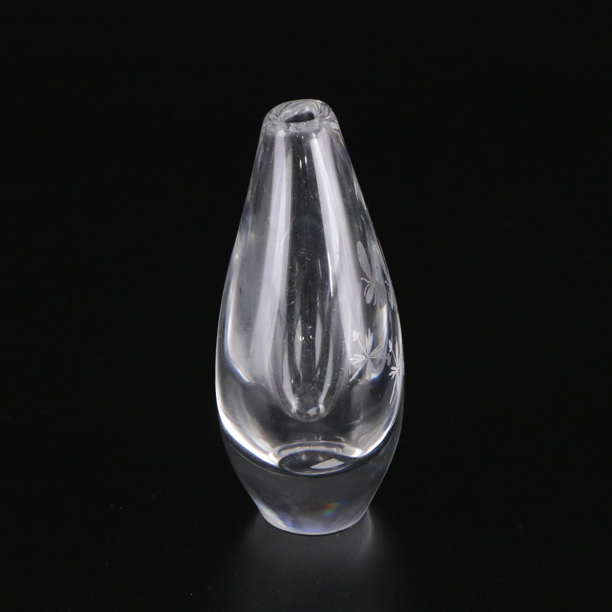 Orrefors "Sven Palmqvist" Etched Crystal Bud Vases