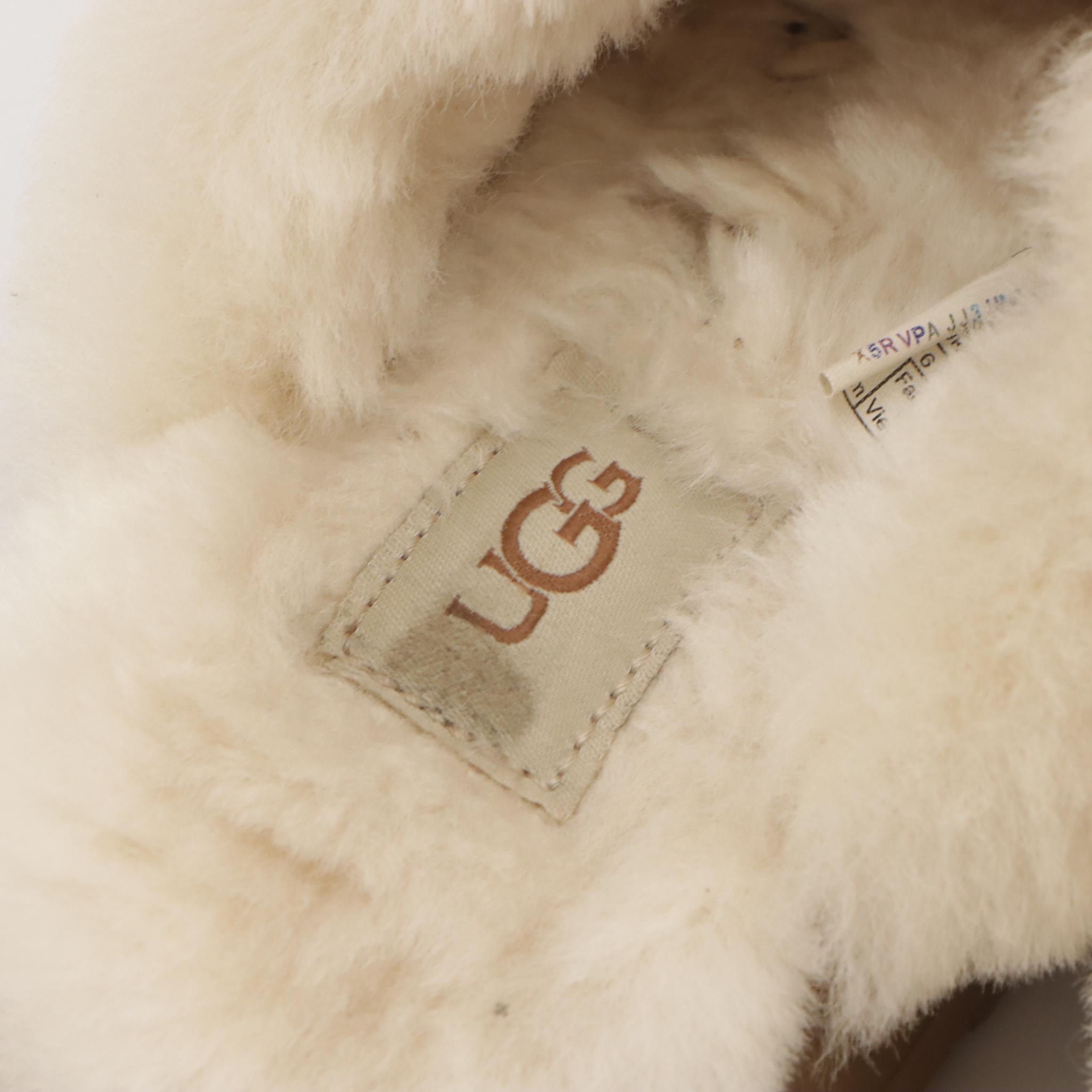 UGG Disquette Platform Slippers in Sheepskin Lined Chestnut Suede