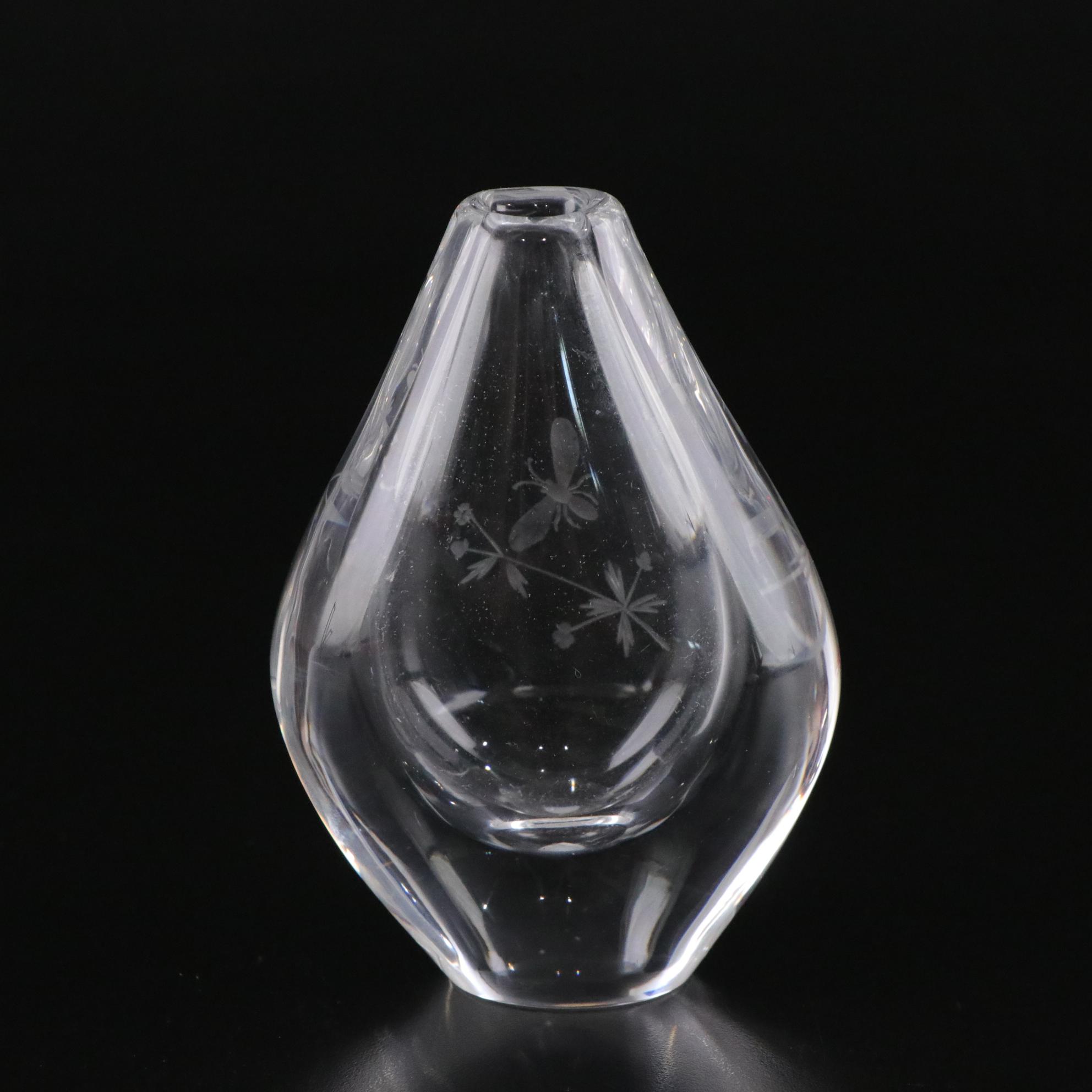 Orrefors "Sven Palmqvist" Etched Crystal Bud Vases