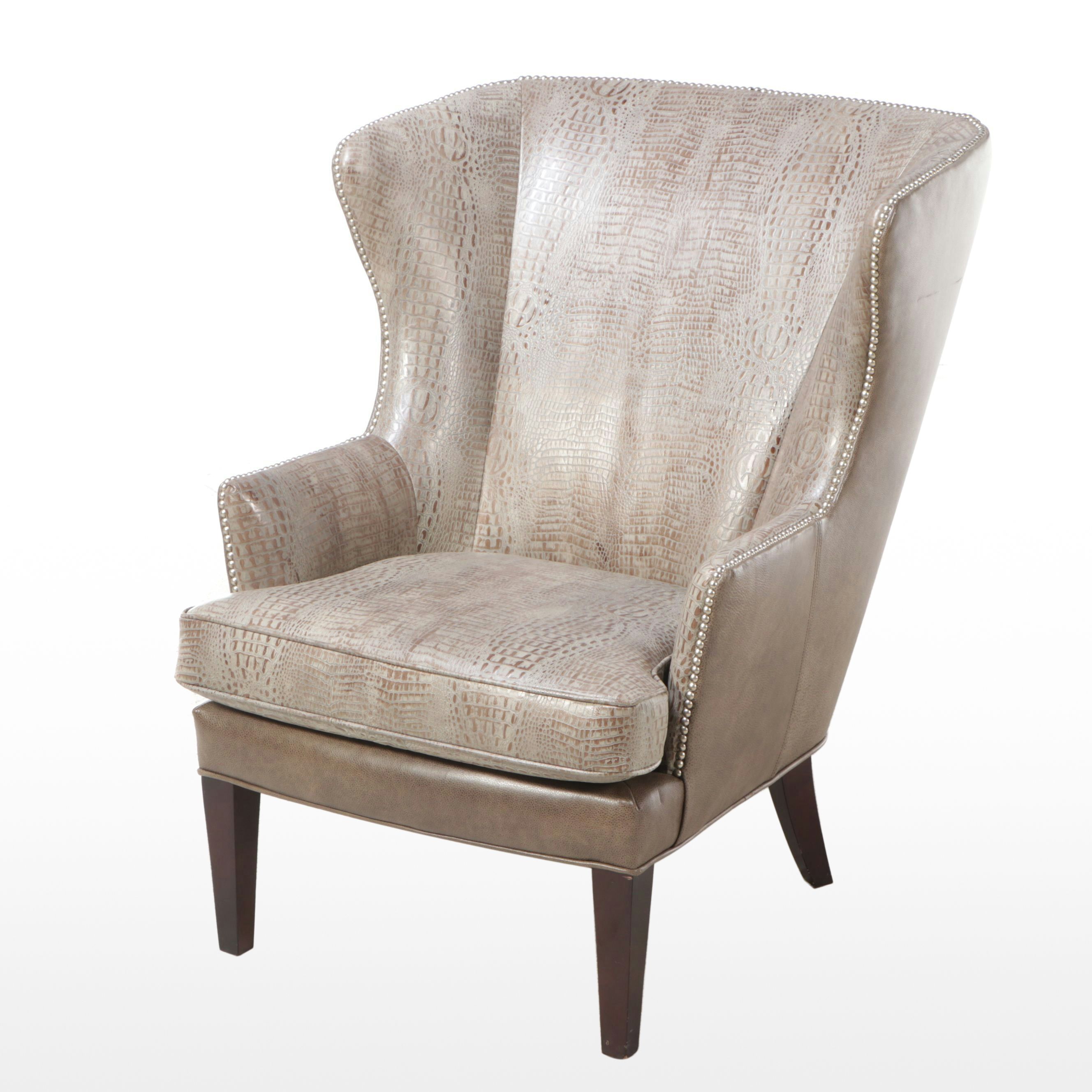 Sherrill Furniture Co. Alligator Embossed Leather Wingback Armchair
