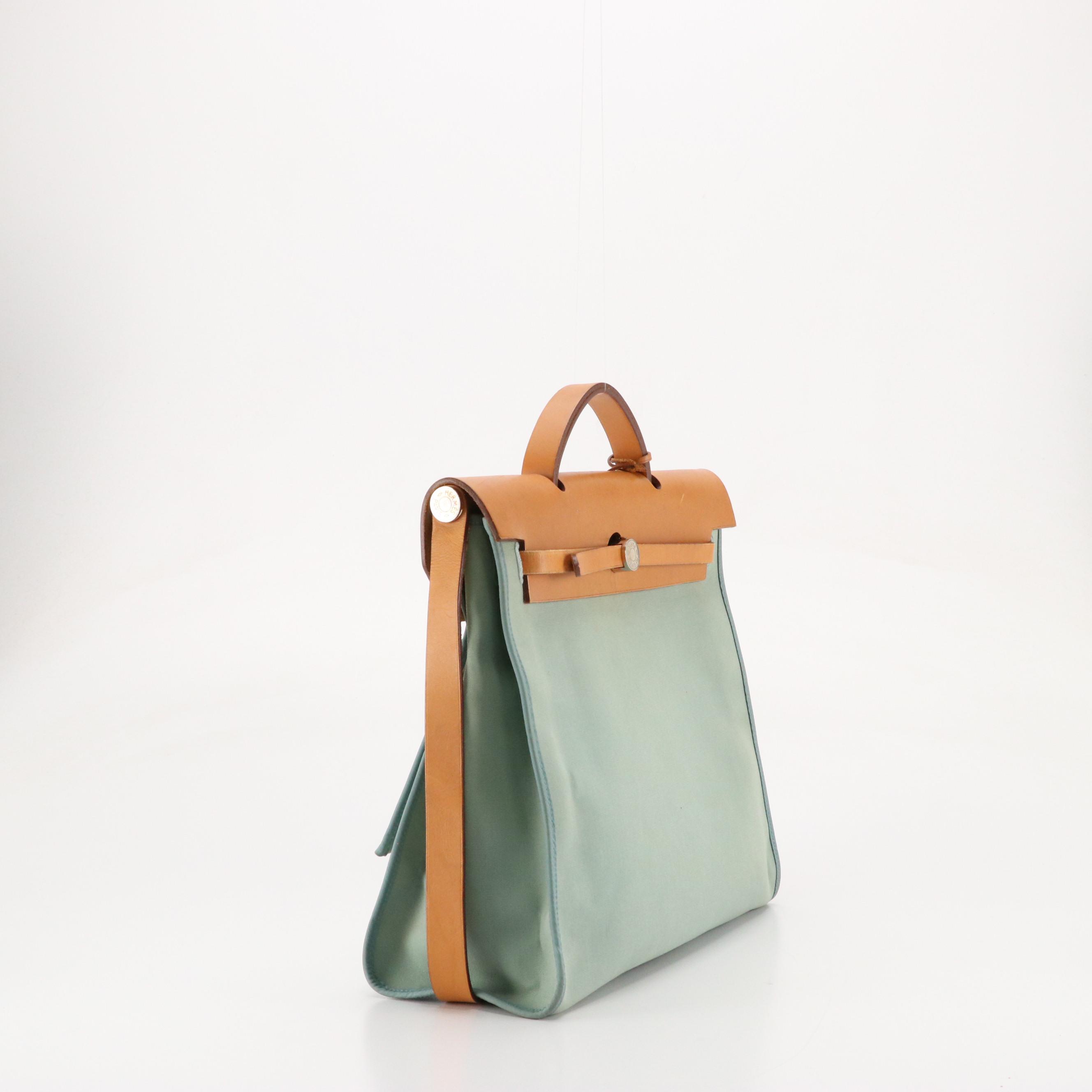 Hermès Herbag Zip 39 in Ciel Canvas and Vache Hunter Leather
