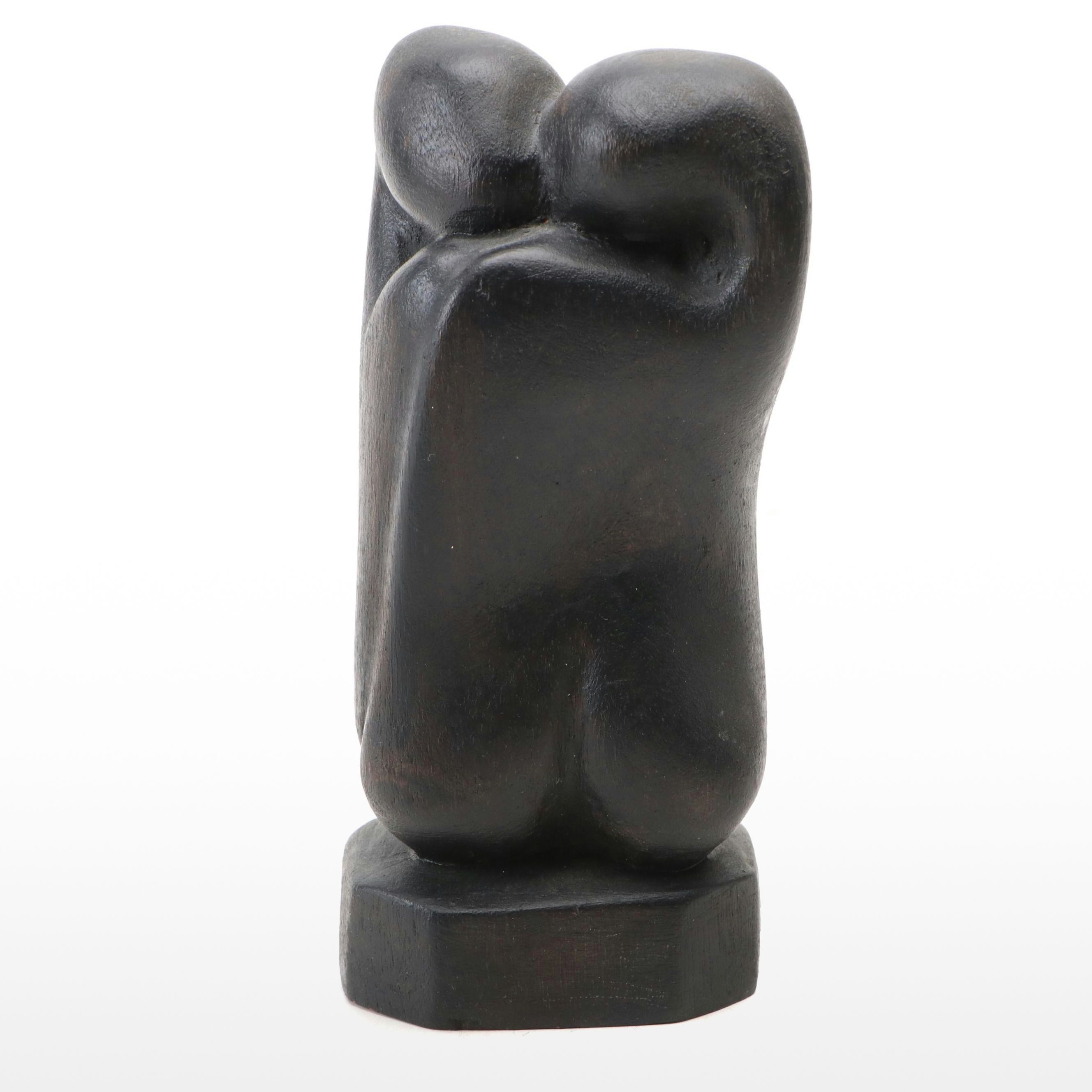 L. Hernandez Trinidadian Hand-Carved Ebonized Wood Cubist Couple's Embrace