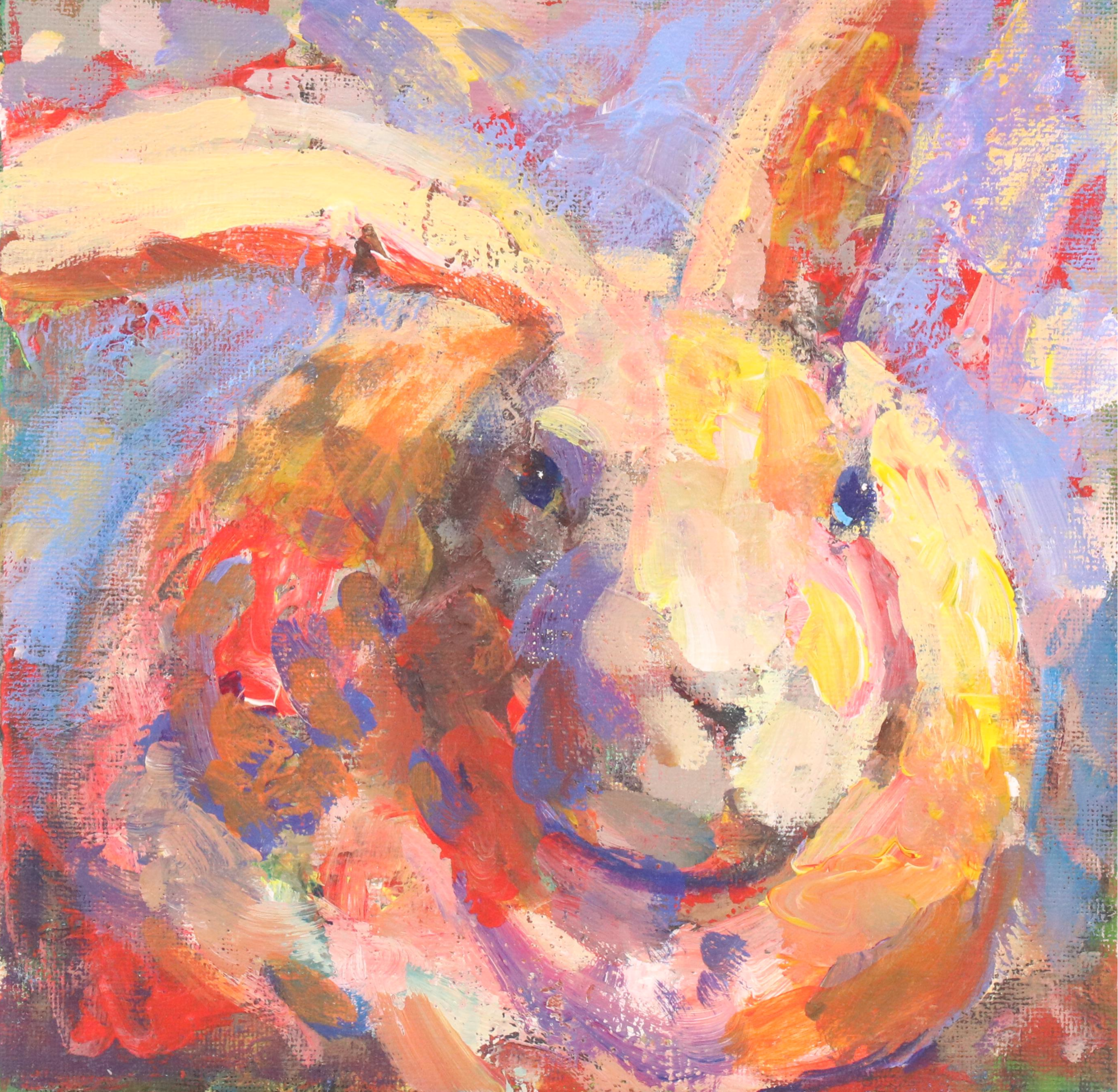 Elle Raines Stylized Acrylic Painting "Bunny," 21st Century