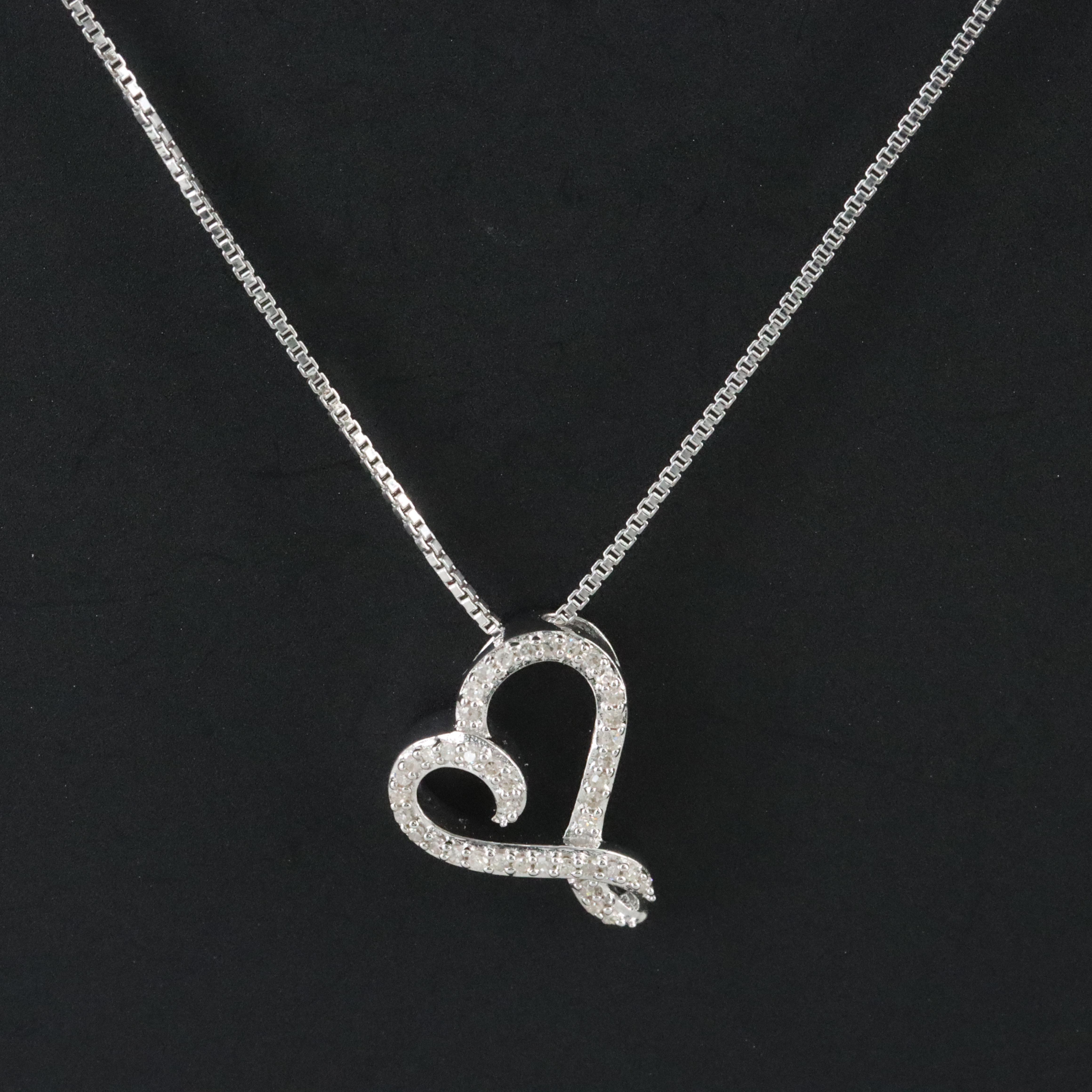 Sterling Diamond Heart Pendant Necklace