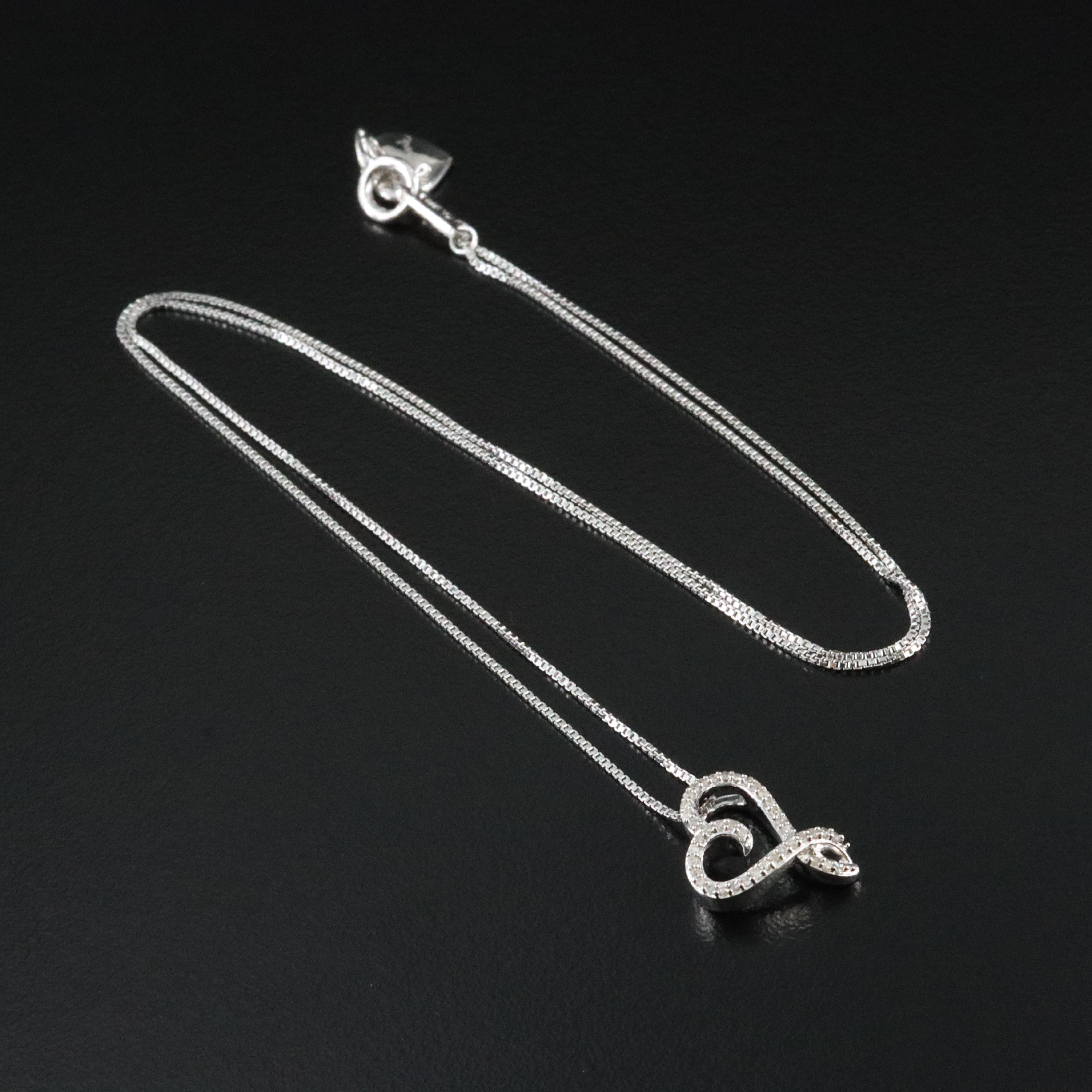 Sterling Diamond Heart Pendant Necklace