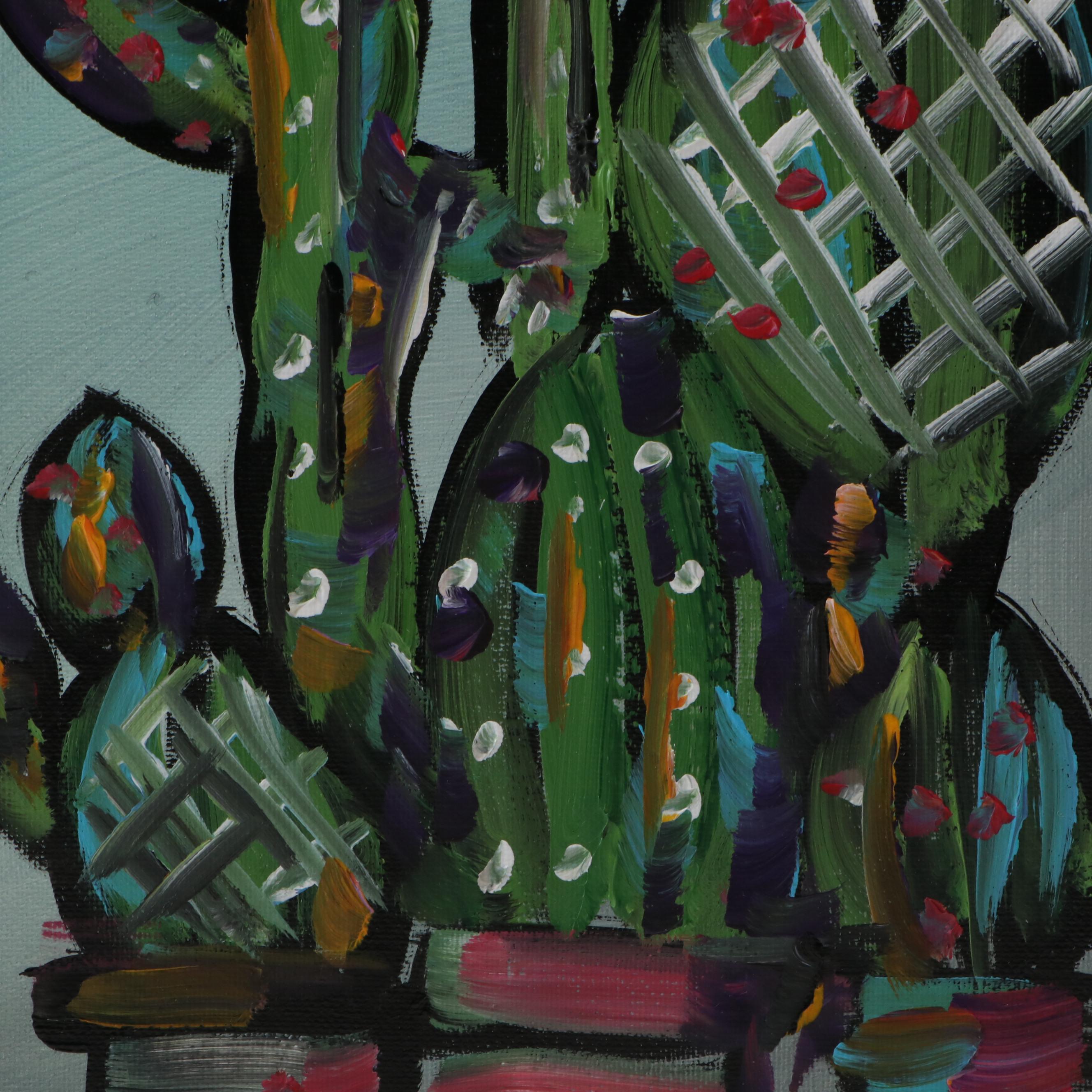 Corbellic Stylized Oil Painting of Potted Cacti, 2025