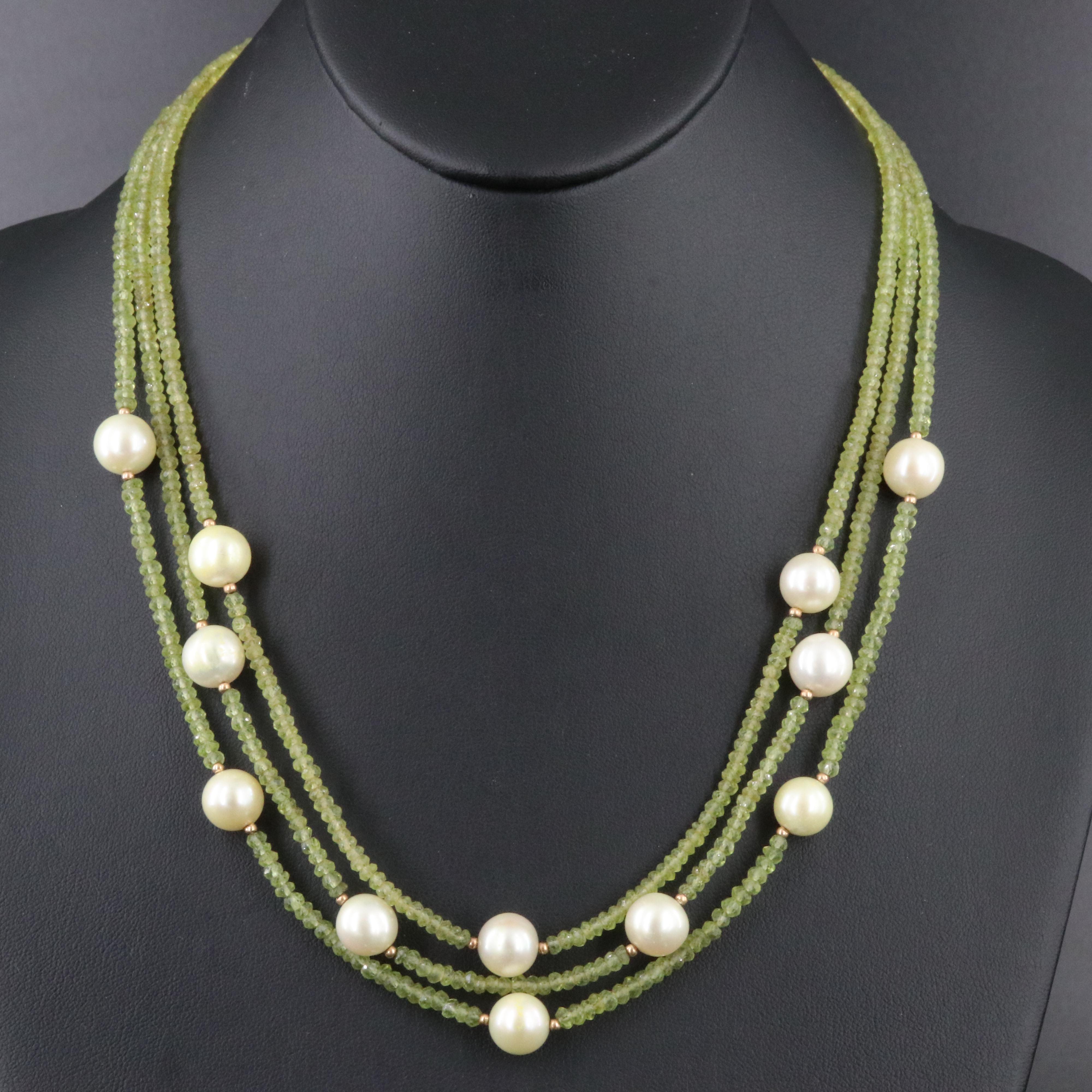 Pearl and Peridot Necklace with 14K Clasp