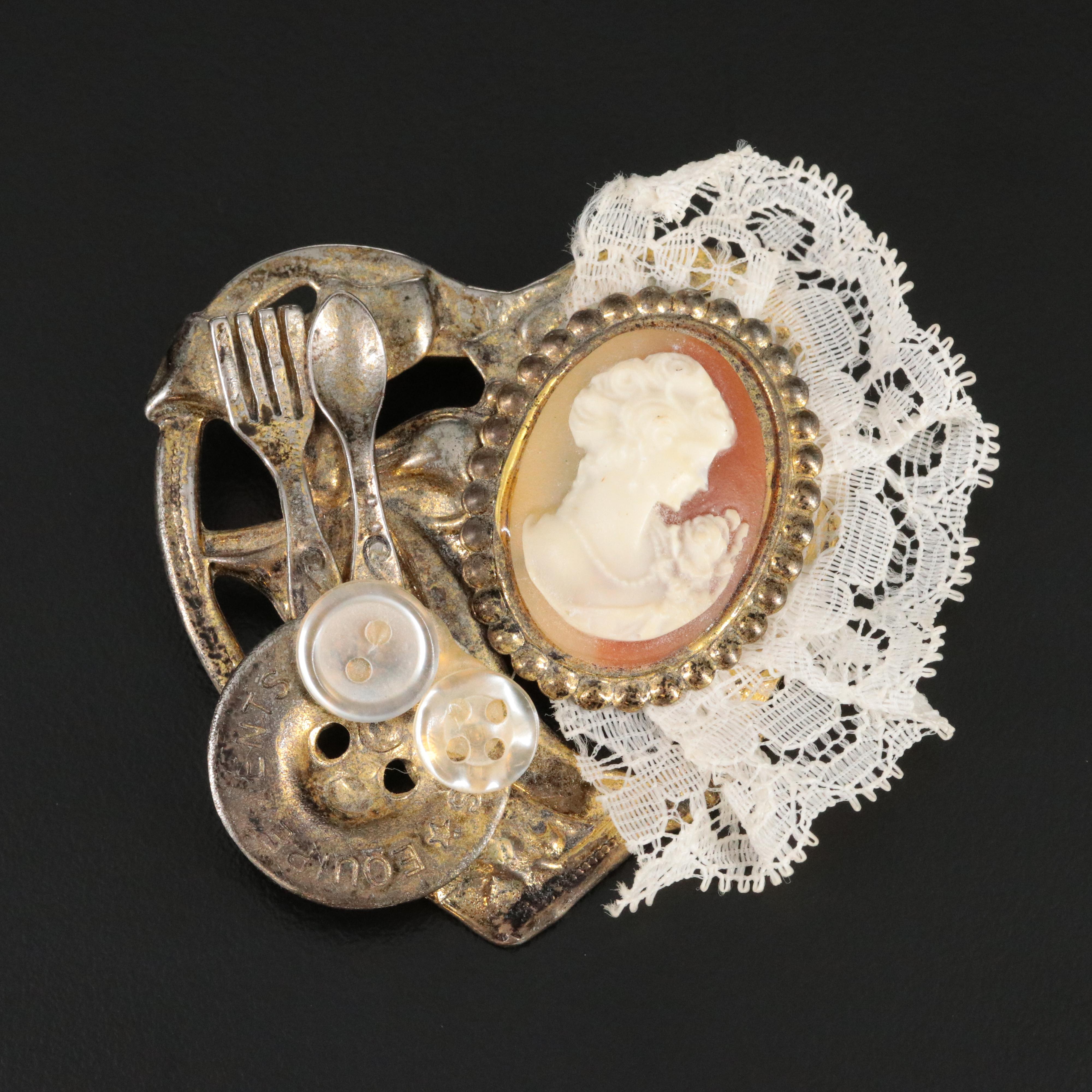 Vintage Mixed Media Brooch