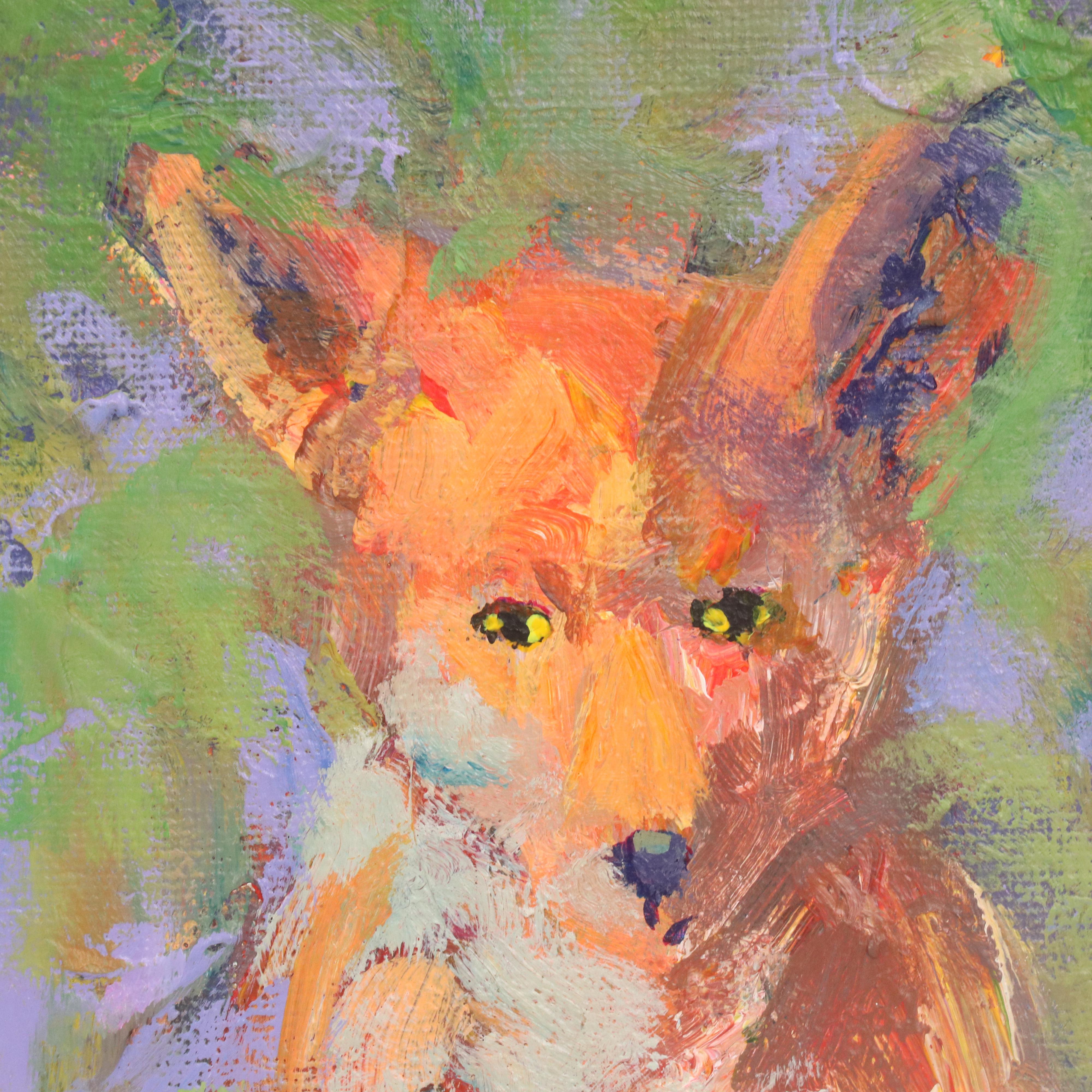 Elle Raines Stylized Acrylic Painting "Young Fox," 21st Century