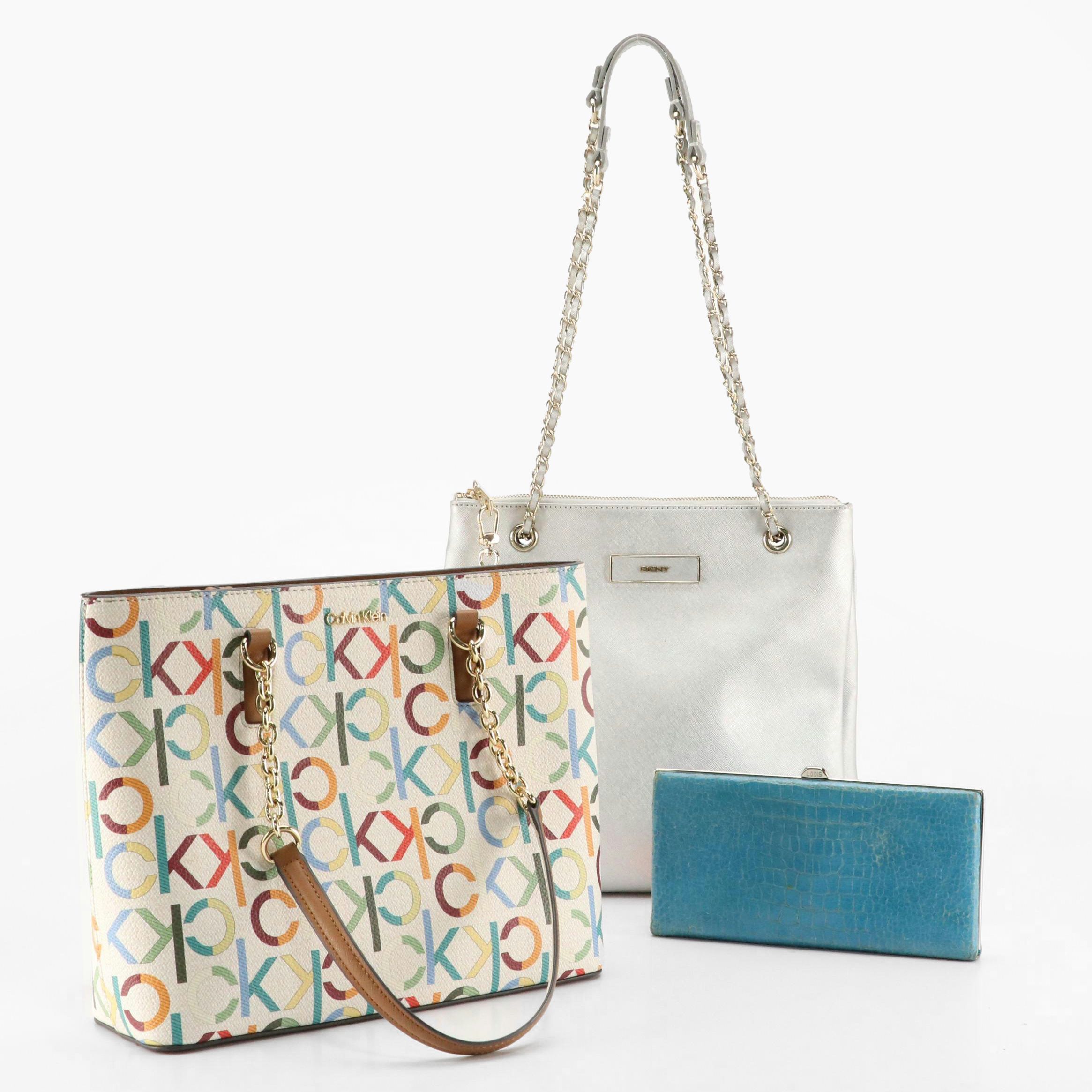 Calvin Klein Colorful Logo Tote, DKNY Silver Saffiano Leather Chain Bag, More