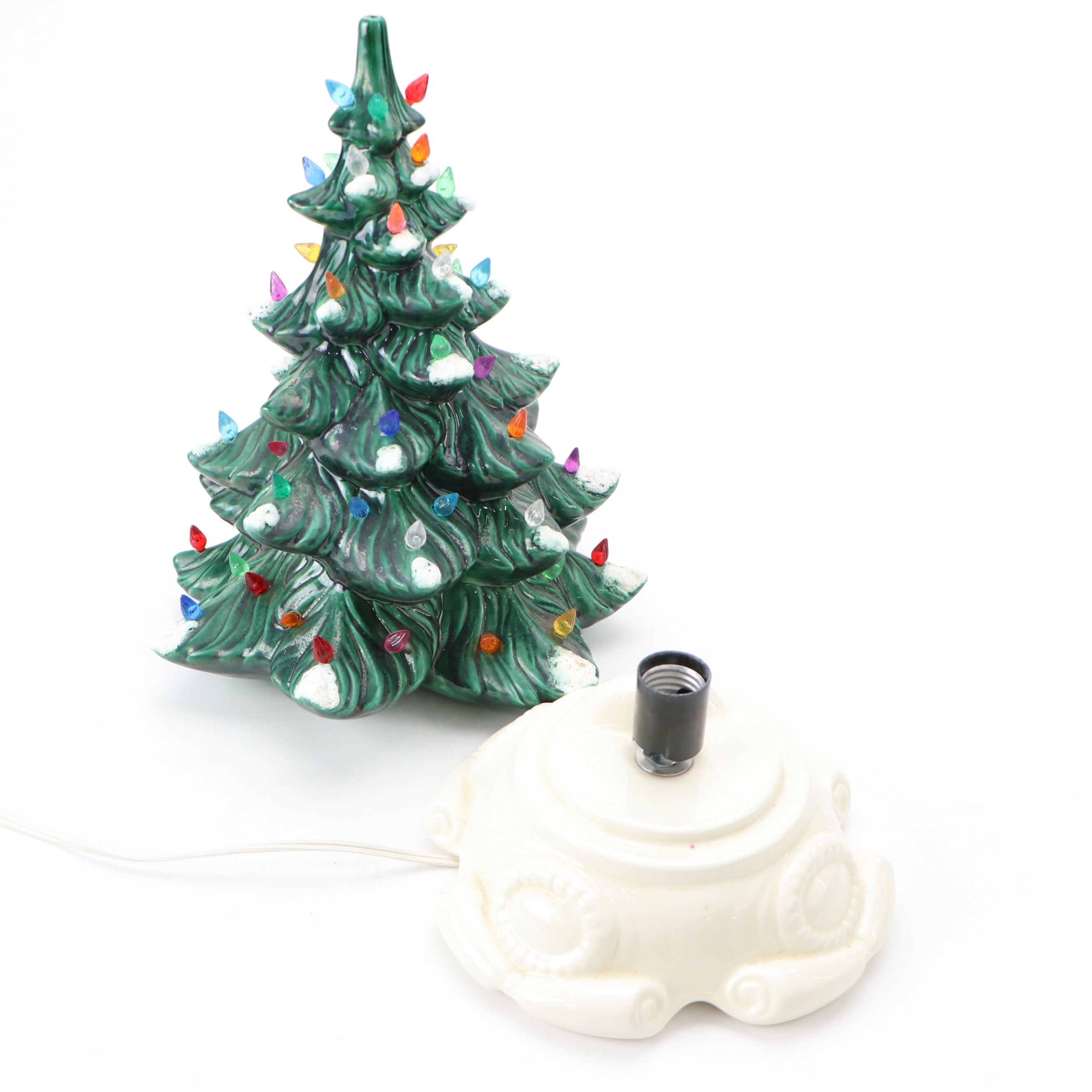 Ceramic Tabletop Christmas Tree With Multicolor Light Bulbs