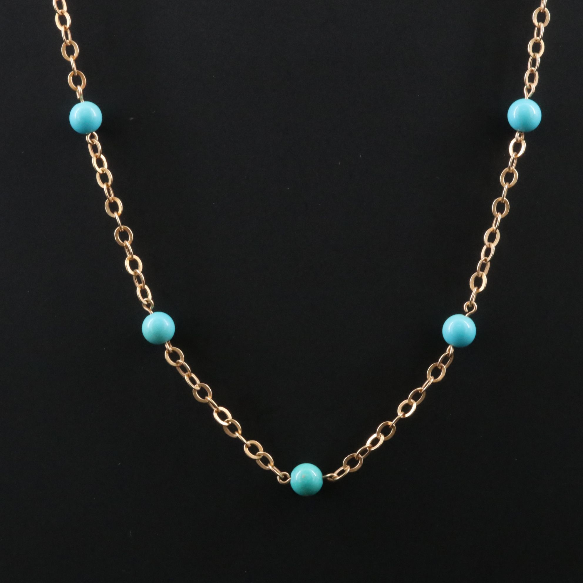 14K Turquoise Bead Station Necklace