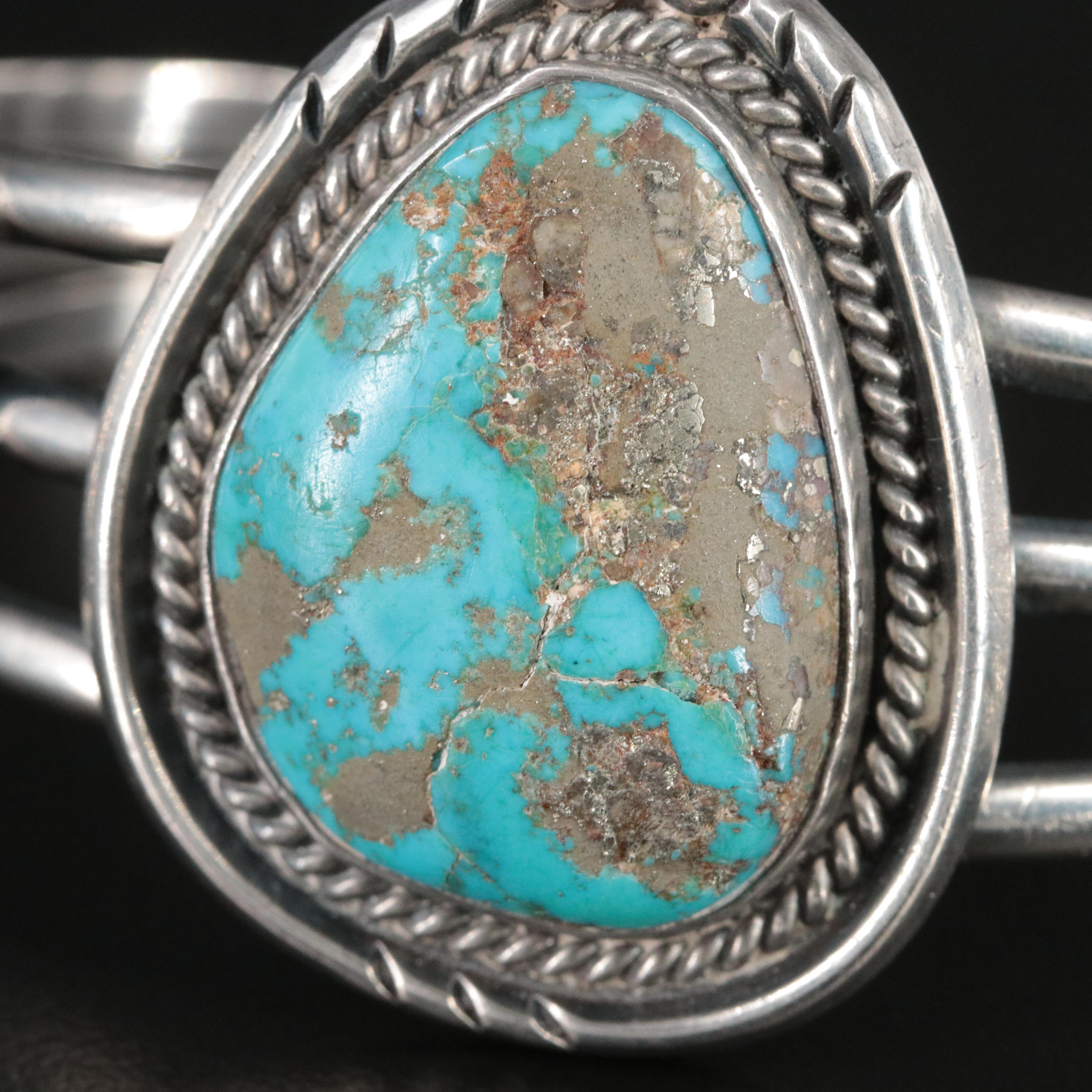 Southwestern Sterling and Turquoise Cuff Bracelet