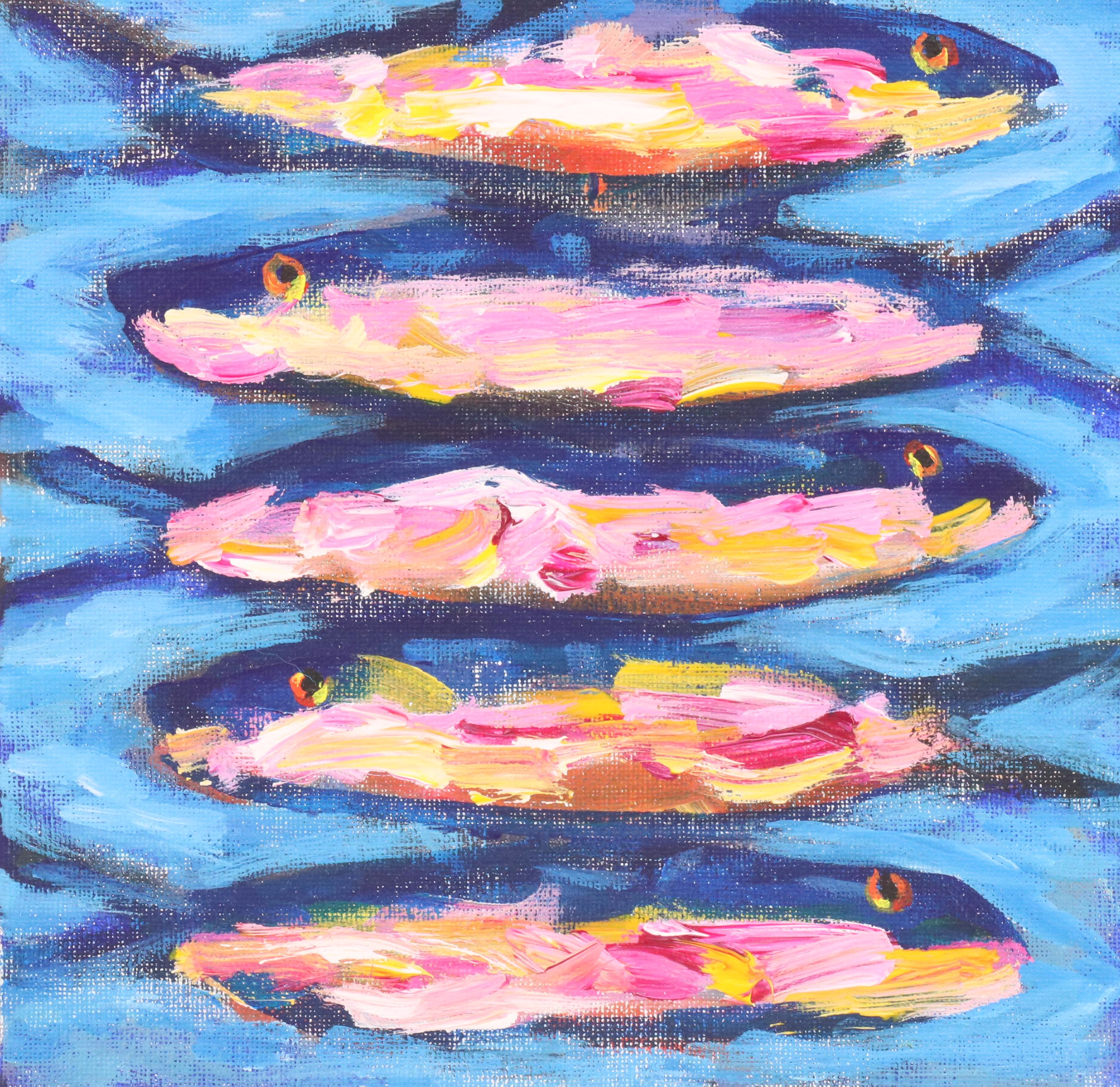 Elle Raines Stylized Acrylic Painting "Sardines," 21st Century