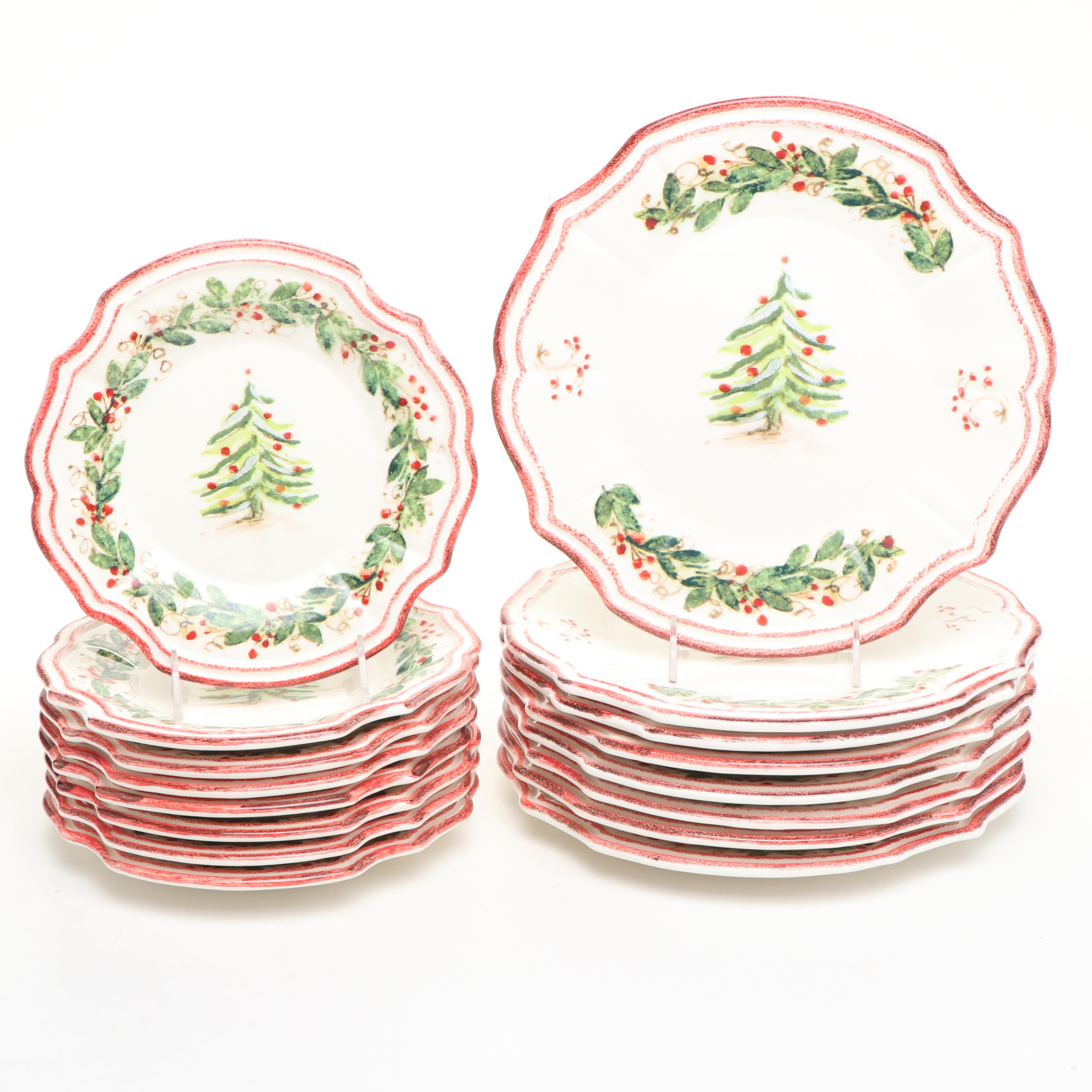 Sur la Table "Holly and Pine" Porcelain Salad and Dinner Plates