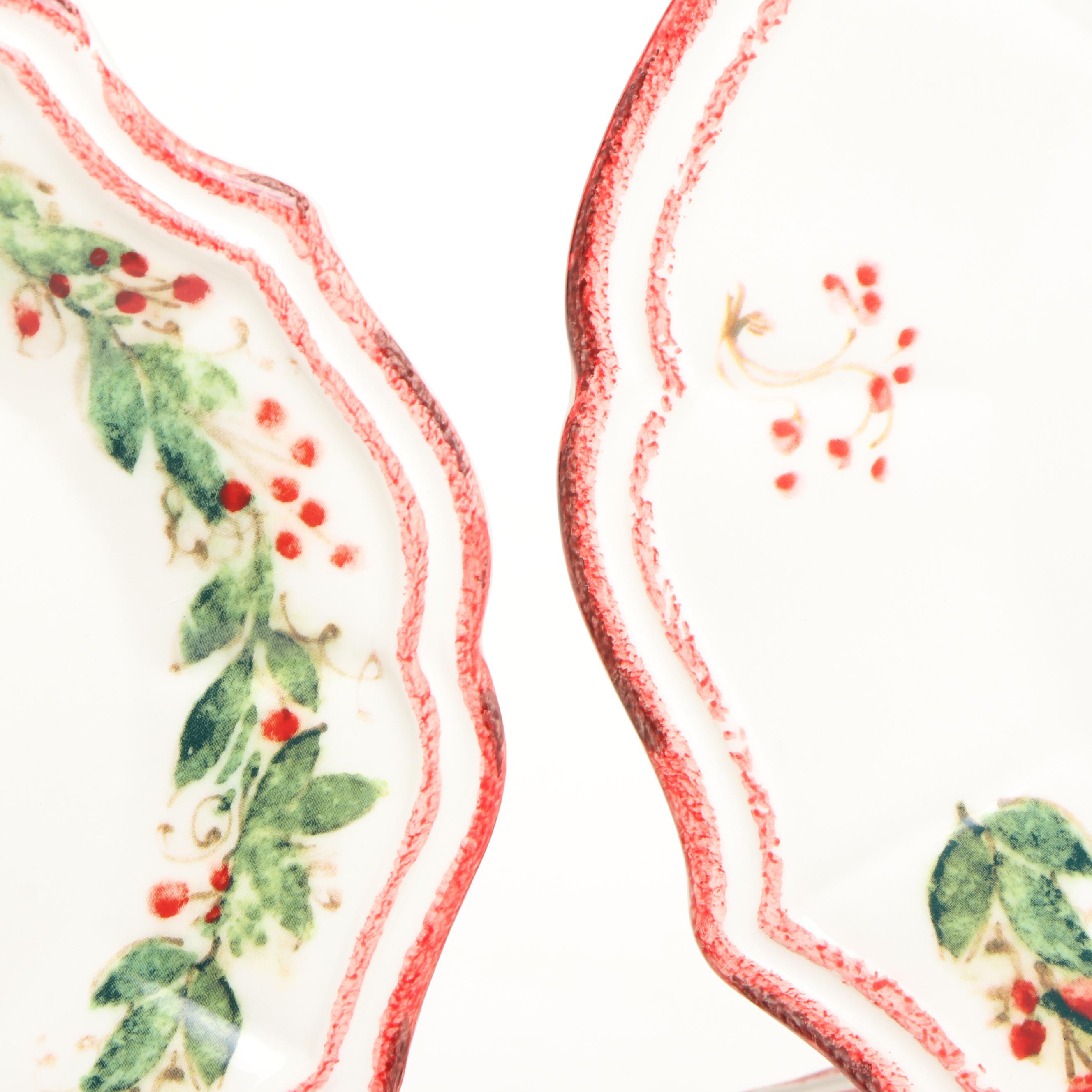 Sur la Table "Holly and Pine" Porcelain Salad and Dinner Plates