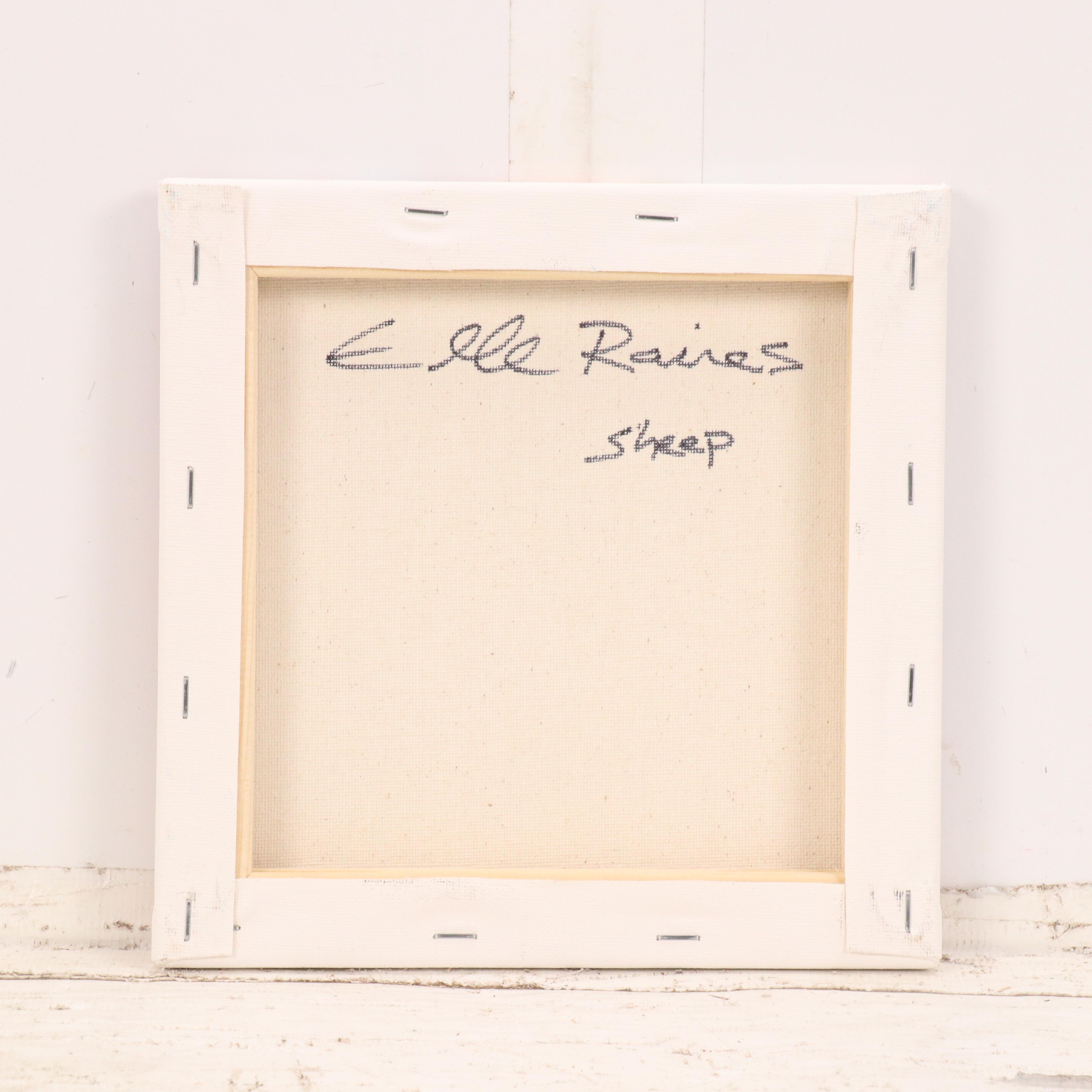 Elle Raines Stylized Acrylic Painting "Sheep," 21st Century