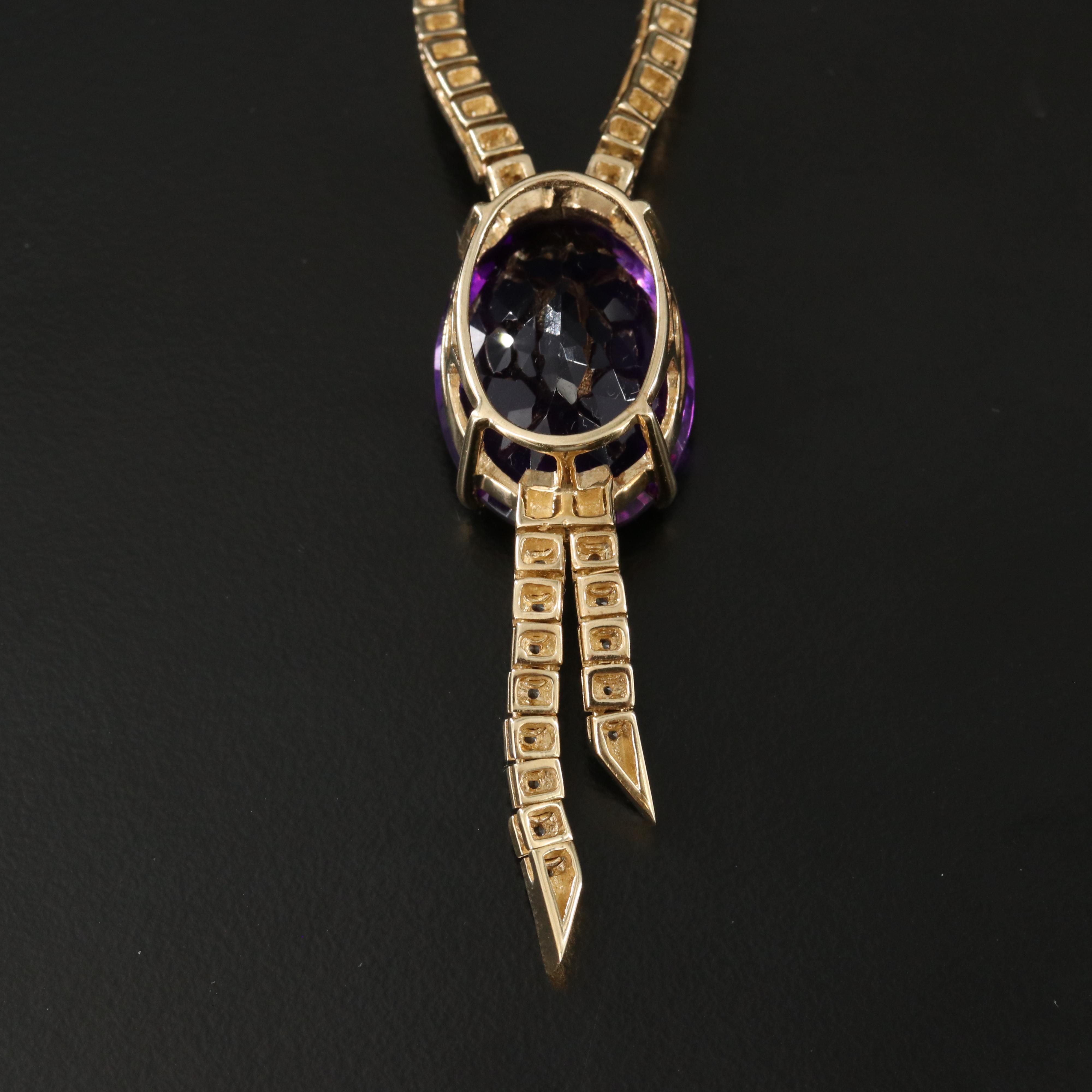 9K 22.43 CT Amethyst and White Zircon Lariat Necklace