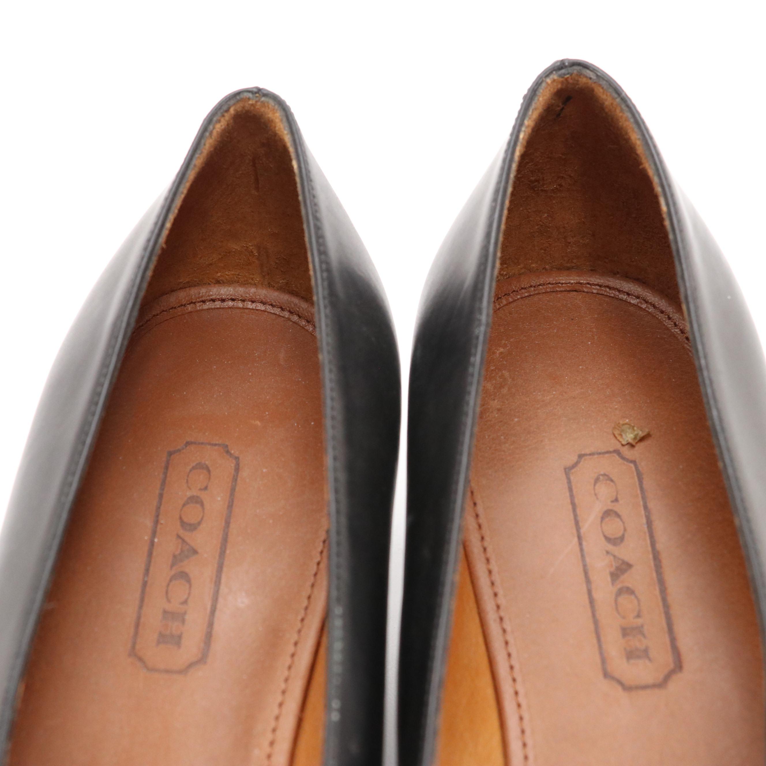 Coach Black Leather Almond Toe Block Heels