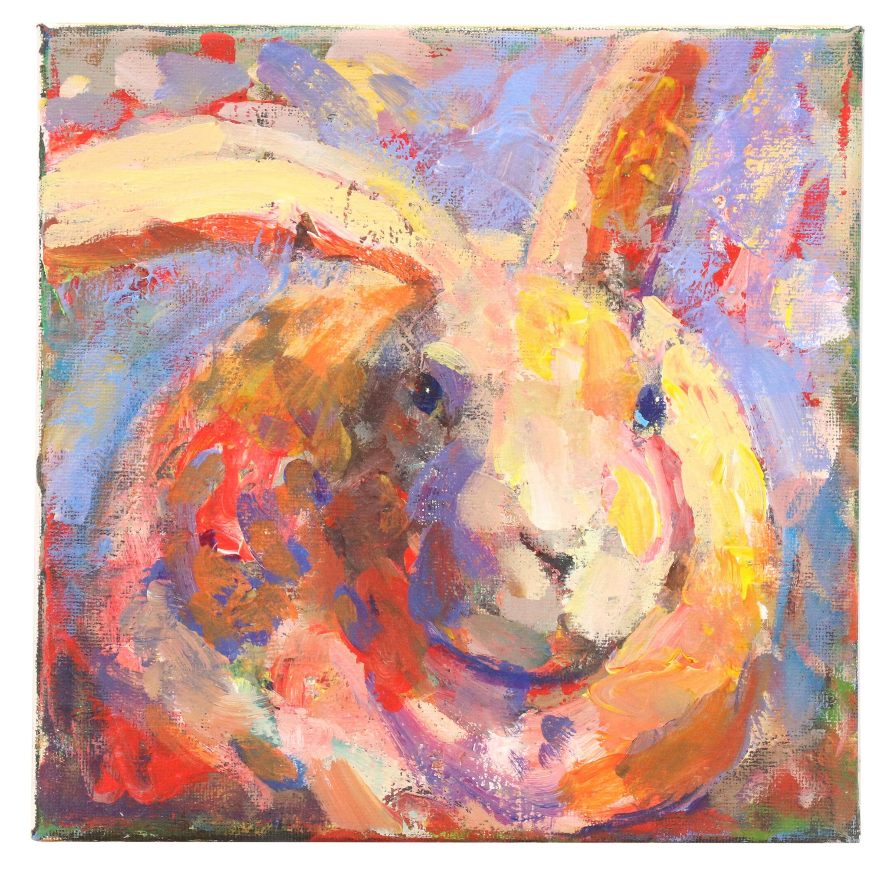 Elle Raines Stylized Acrylic Painting "Bunny," 21st Century