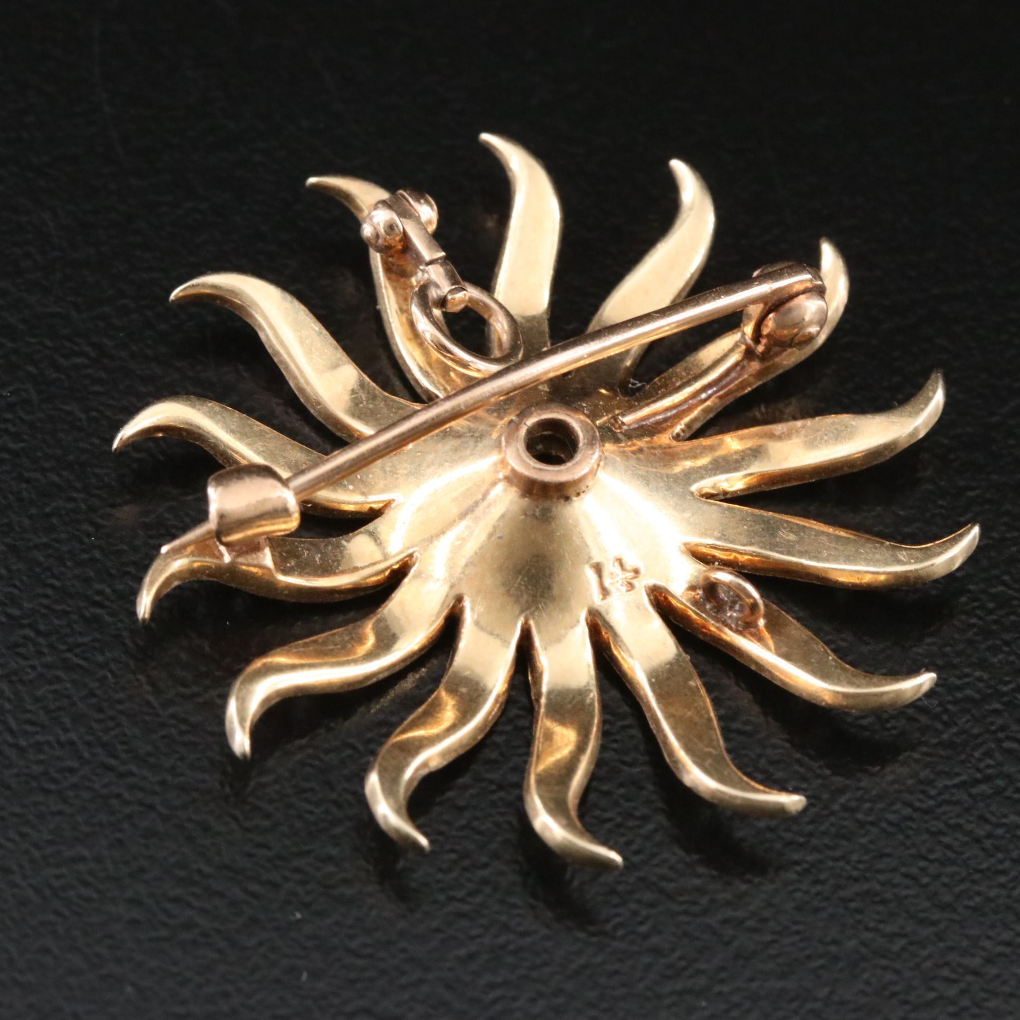 Victorian 14K Diamond and Seed Pearl Sunburst Brooch with a Converter