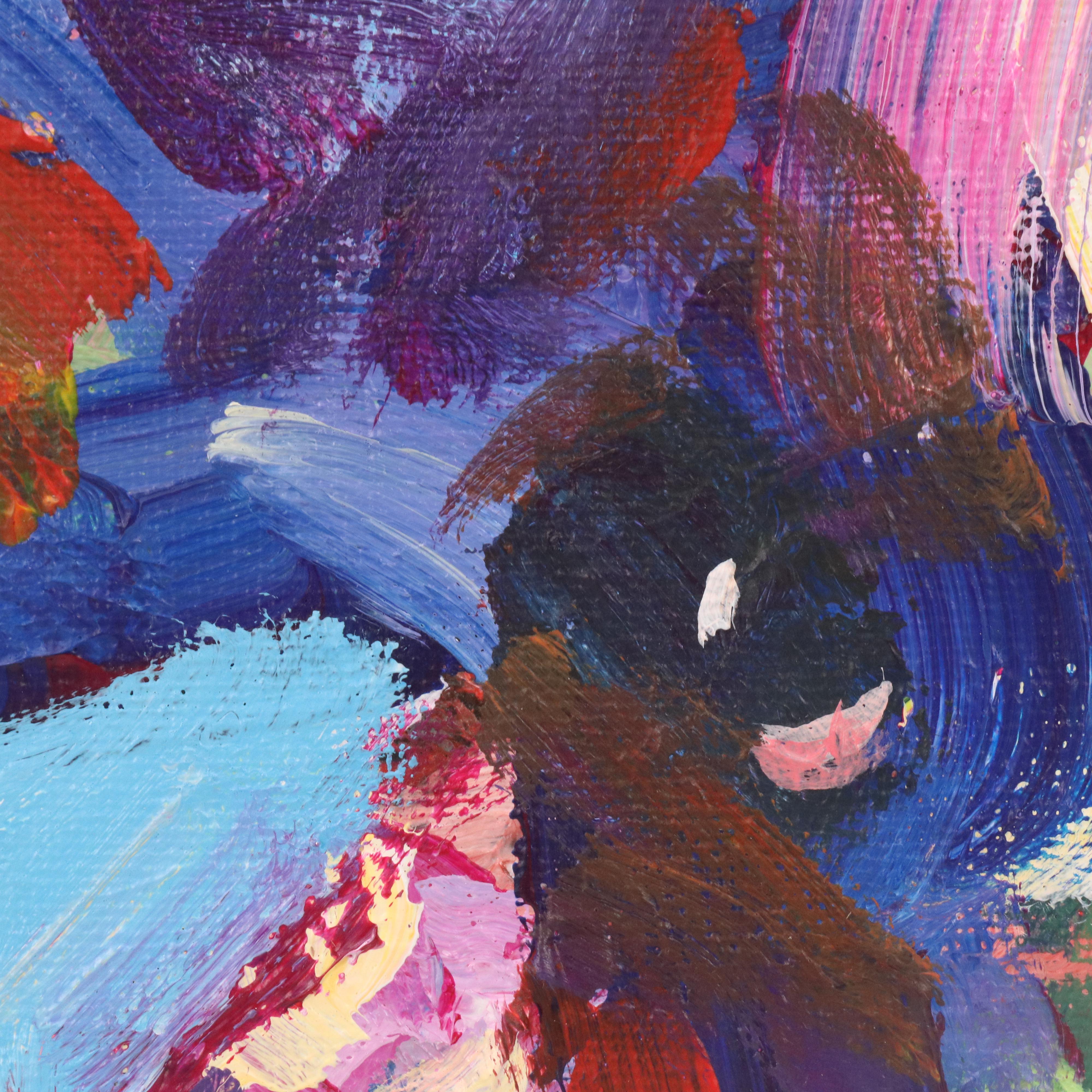 Elle Raines Stylized Acrylic Painting "Cow," 21st Century