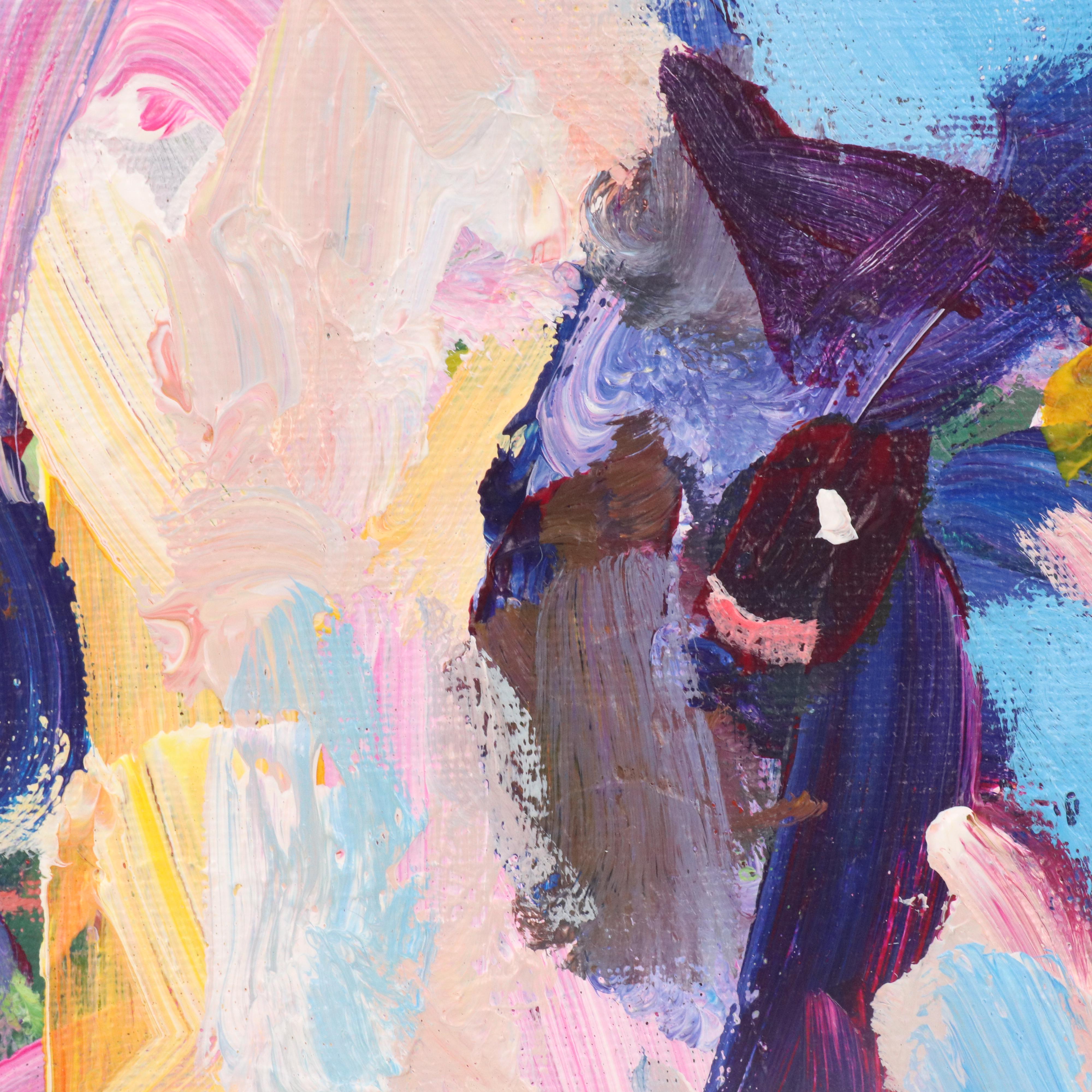 Elle Raines Stylized Acrylic Painting "Cow," 21st Century