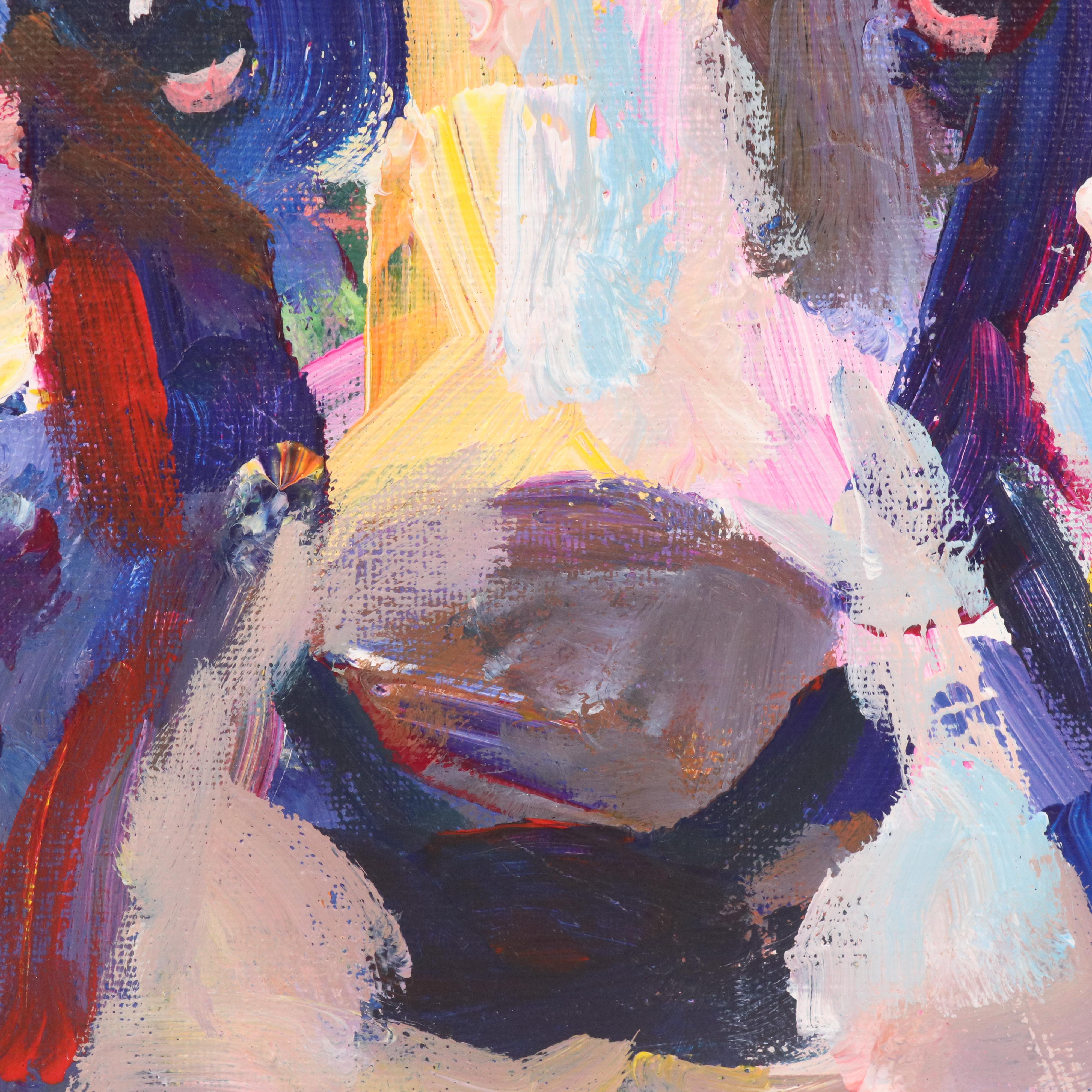 Elle Raines Stylized Acrylic Painting "Cow," 21st Century
