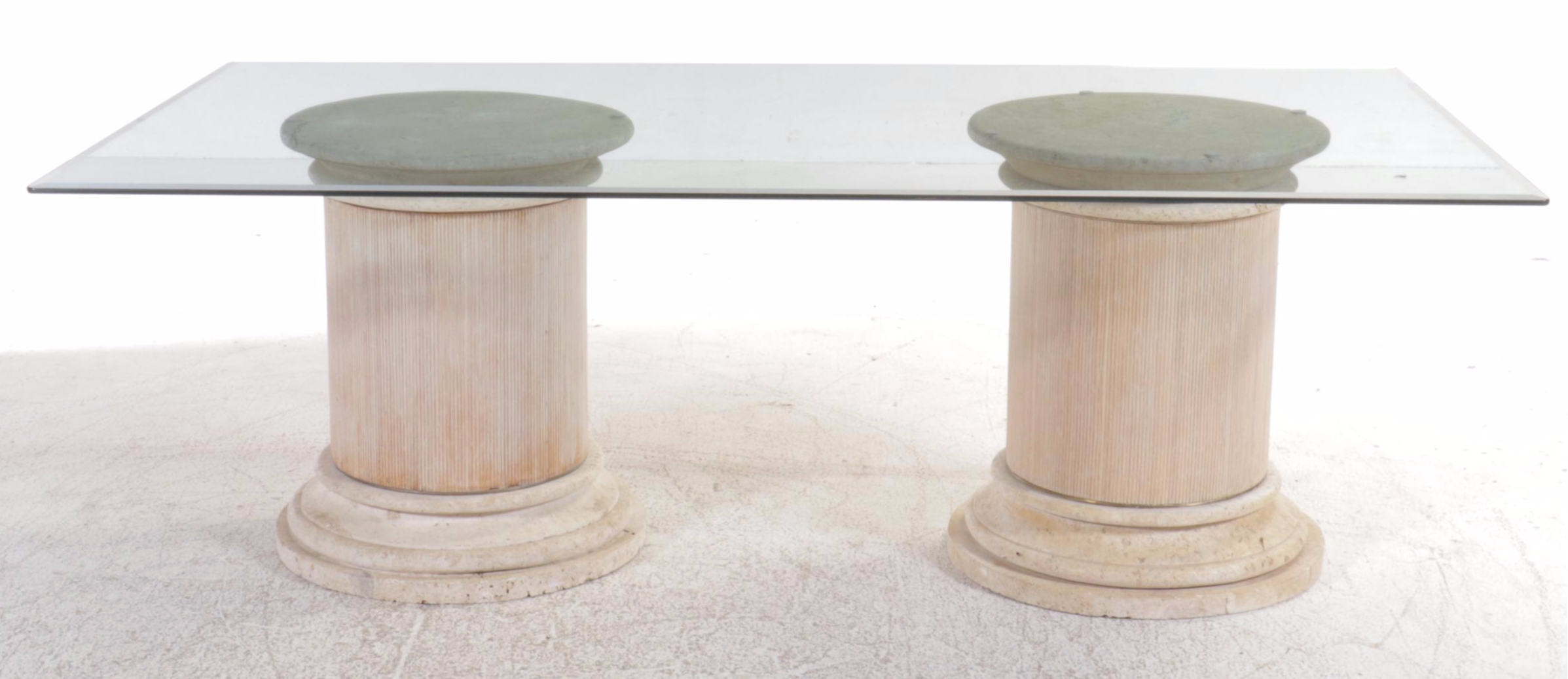 Nine Piece Dining Set Column Pedestal Dining Table with Glass Top