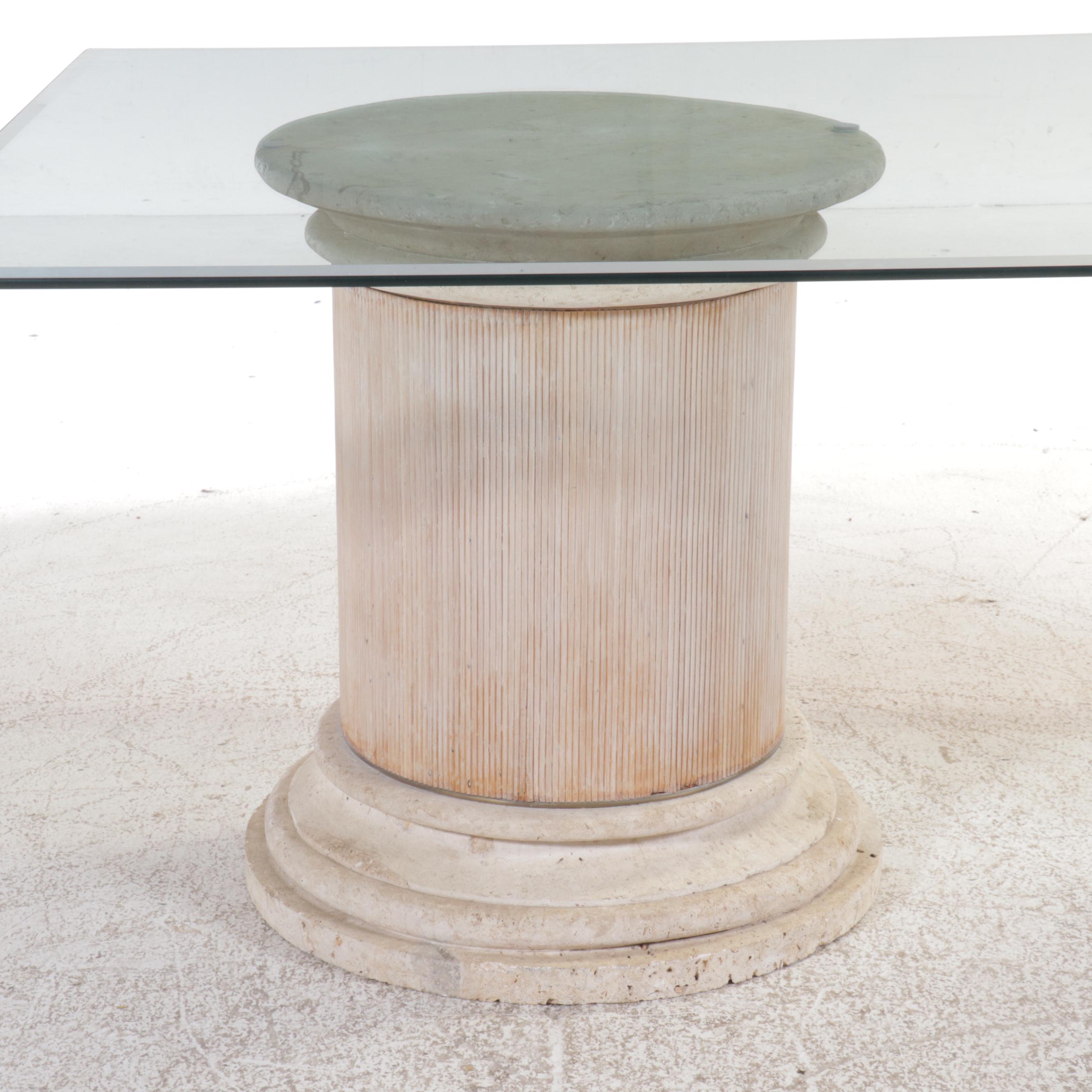 Nine Piece Dining Set Column Pedestal Dining Table with Glass Top