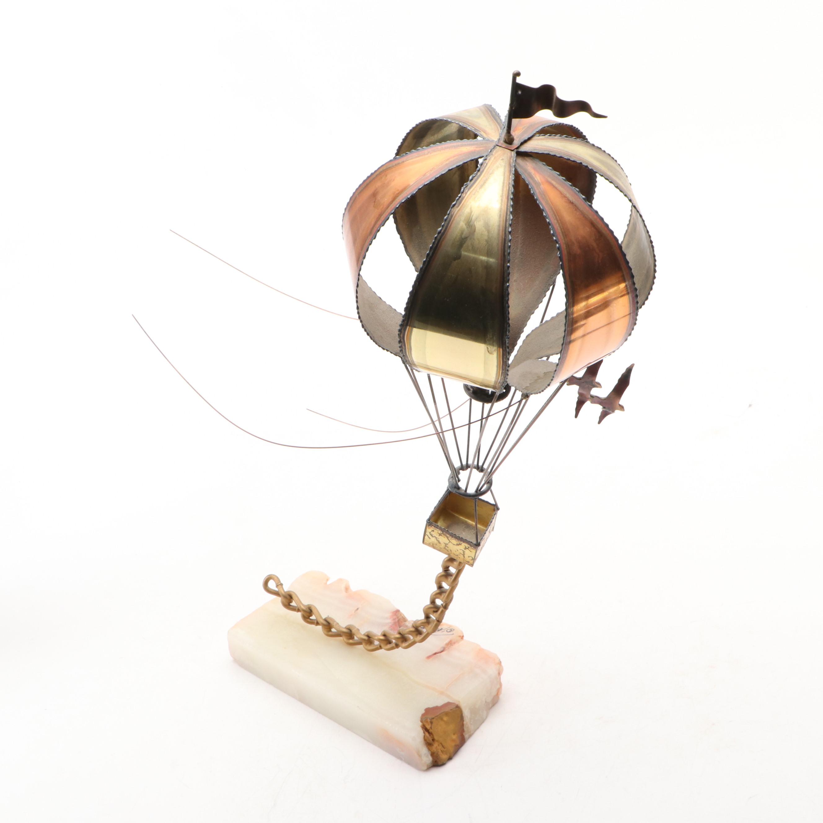 John DeMott Brass and Copper Hot Air Balloon Sculpture