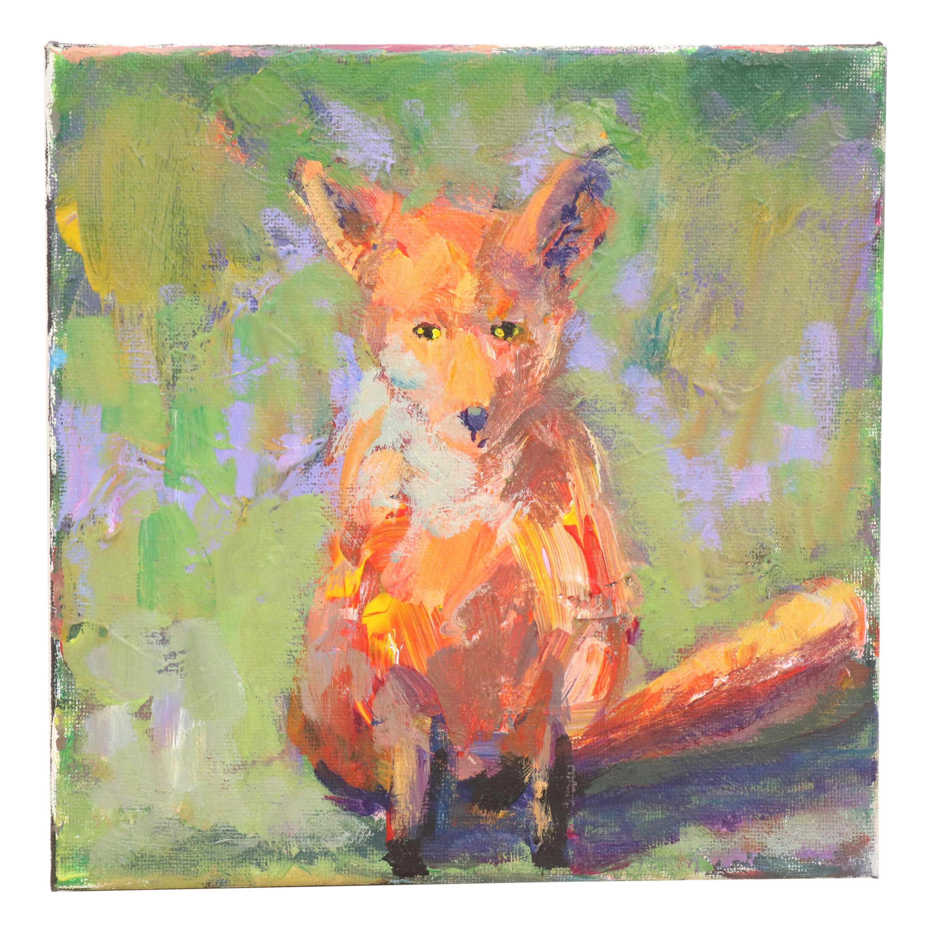 Elle Raines Stylized Acrylic Painting "Young Fox," 21st Century