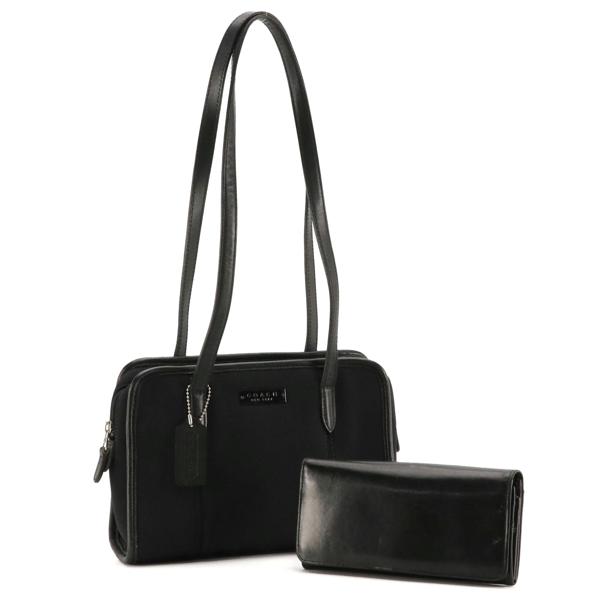 Coach Zip Around Shoulder Satchel in Black Neoprene & Leather Trim with Wallet