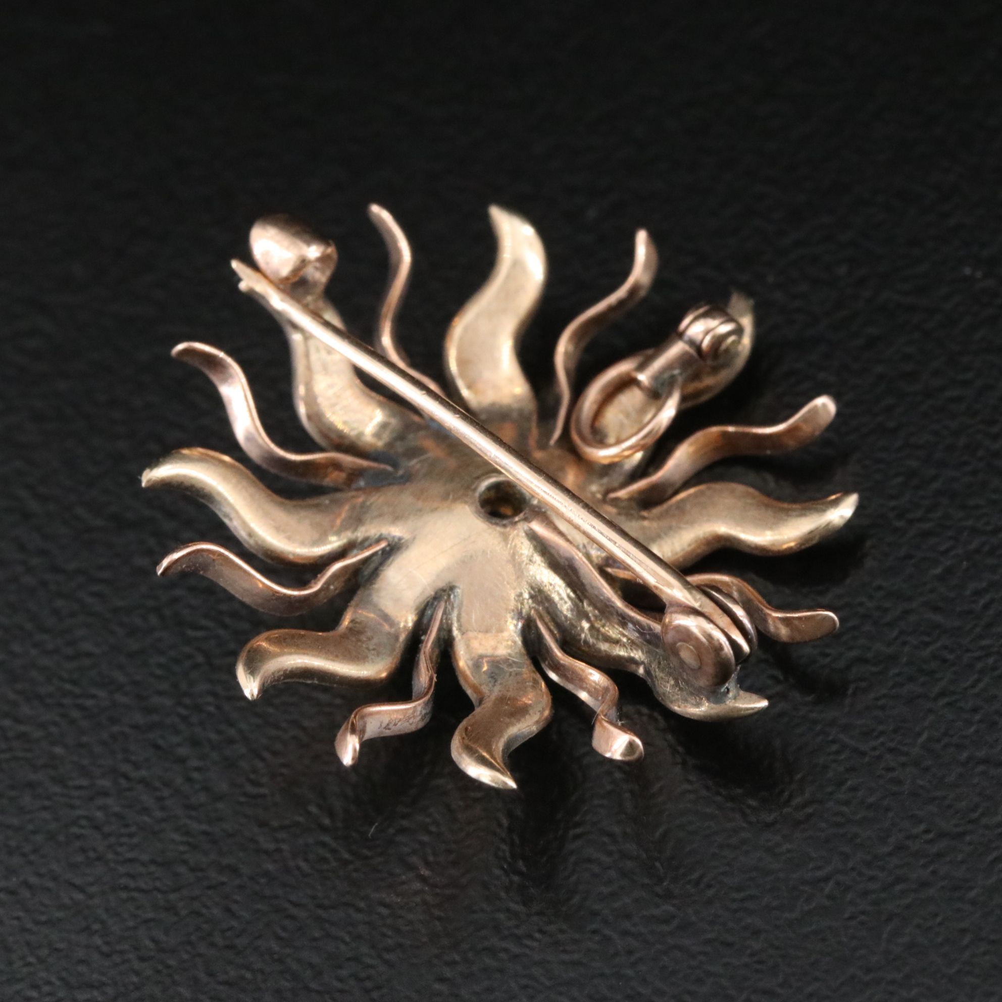 Victorian 10K Diamond and Seed Pearl Sunburst Brooch