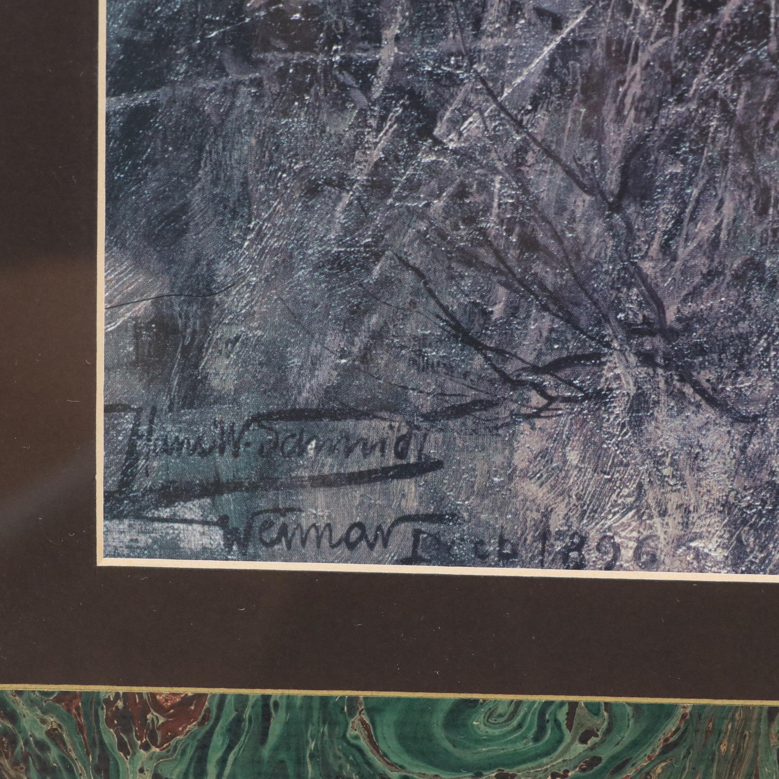 After Hans Werner Schmidt Offset Lithograph "Morning Hunt," Late 20th Century