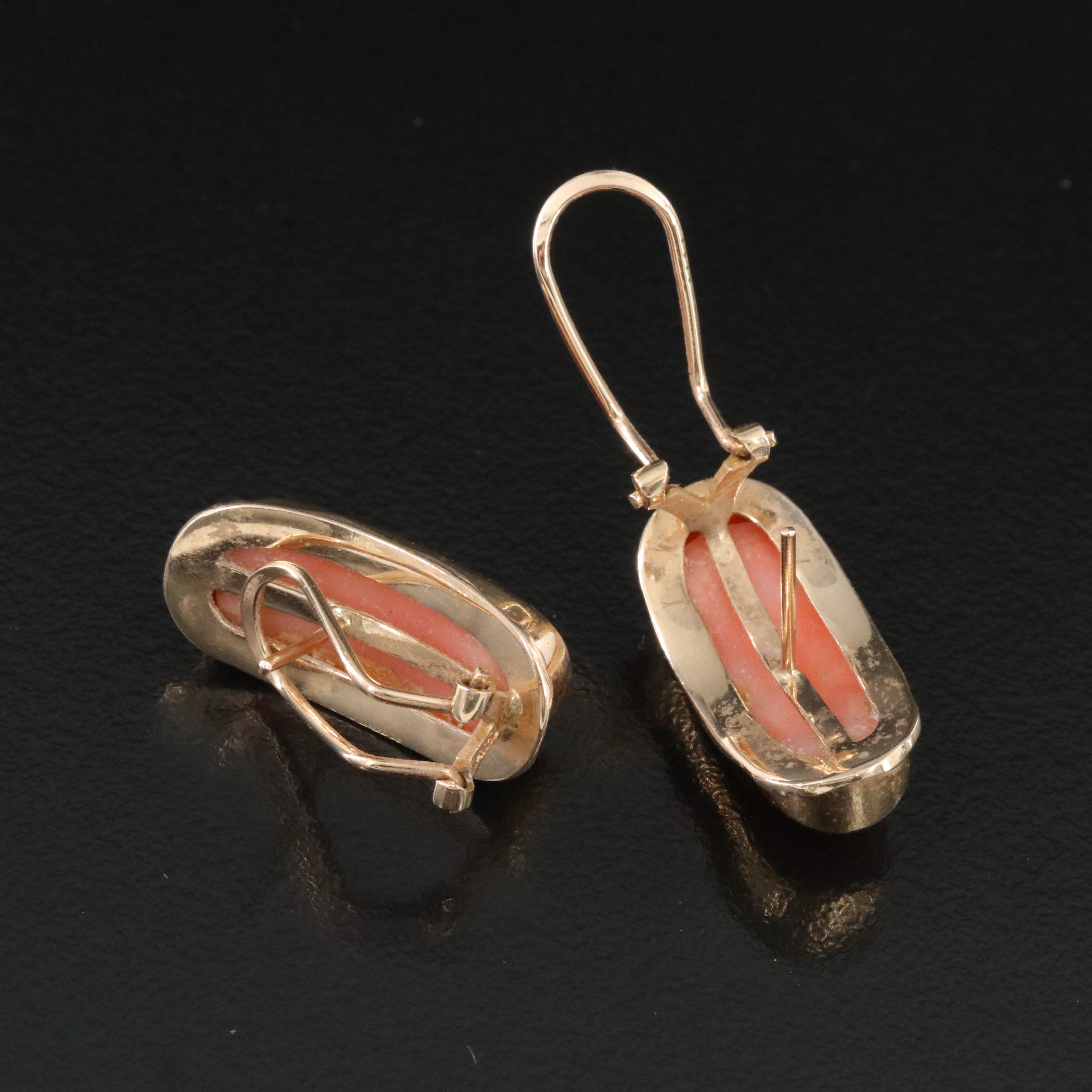 14K Coral Saddle Earrings
