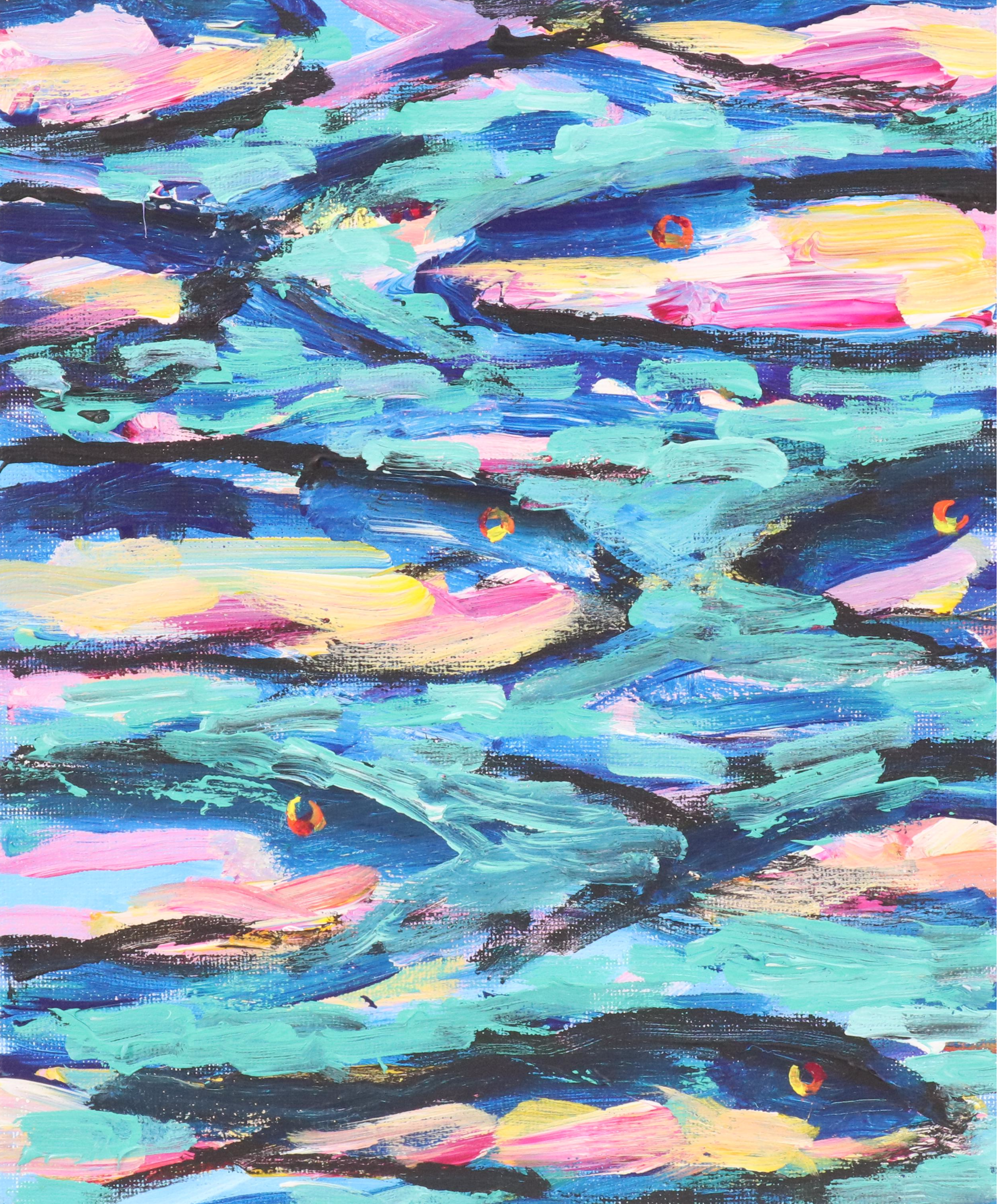 Elle Raines Stylized Acrylic Painting "Sardines," 21st Century