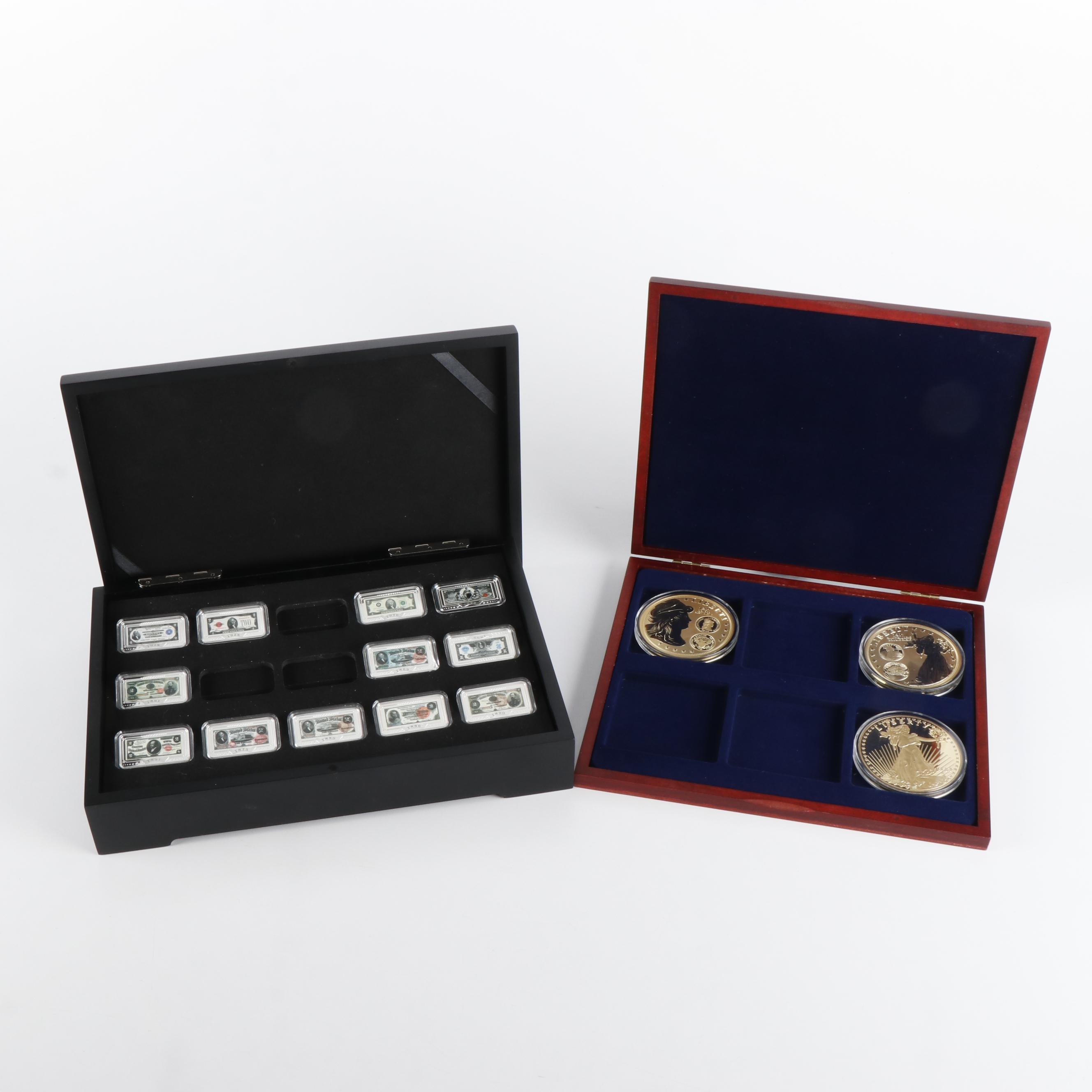 Two Sets of Gold and Silver-Plated Commemorative Coins and Ingots